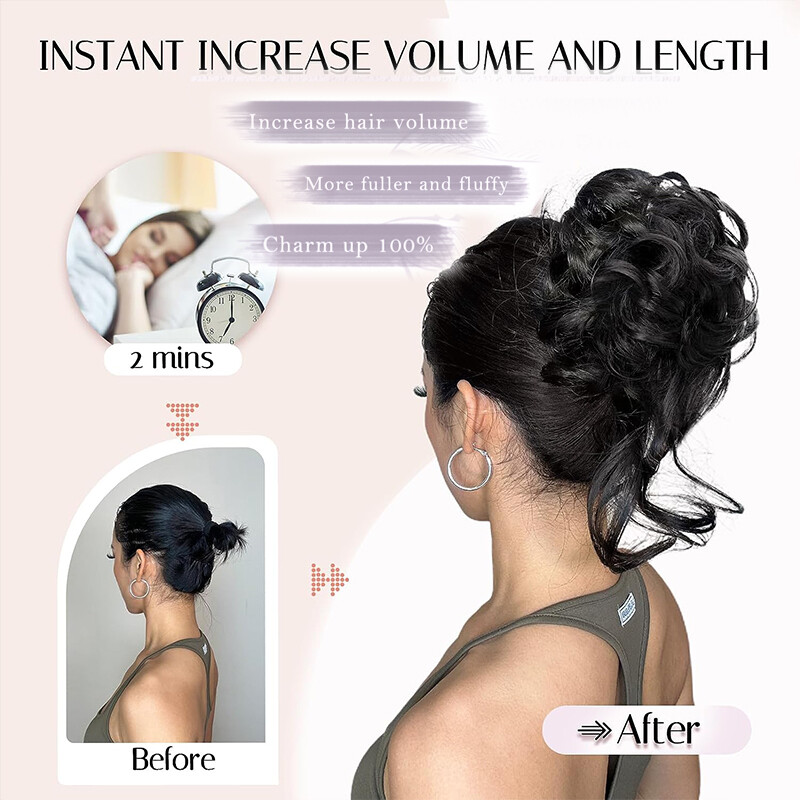Natural Clip on in Messy Bun Hair Piece Extension Hair Claw Clip Wedding Updo US