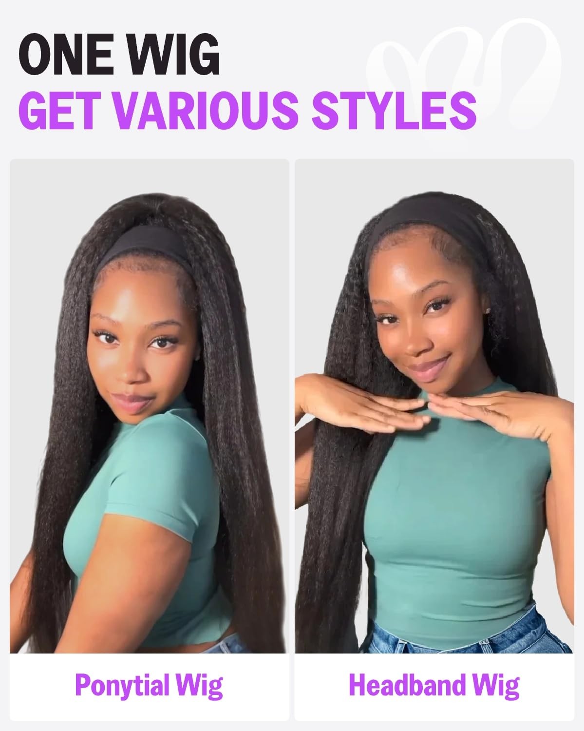 3 in 1 Half Wig Human Hair Yaki Straight Headband Wig Human Hair Seamless Cli…