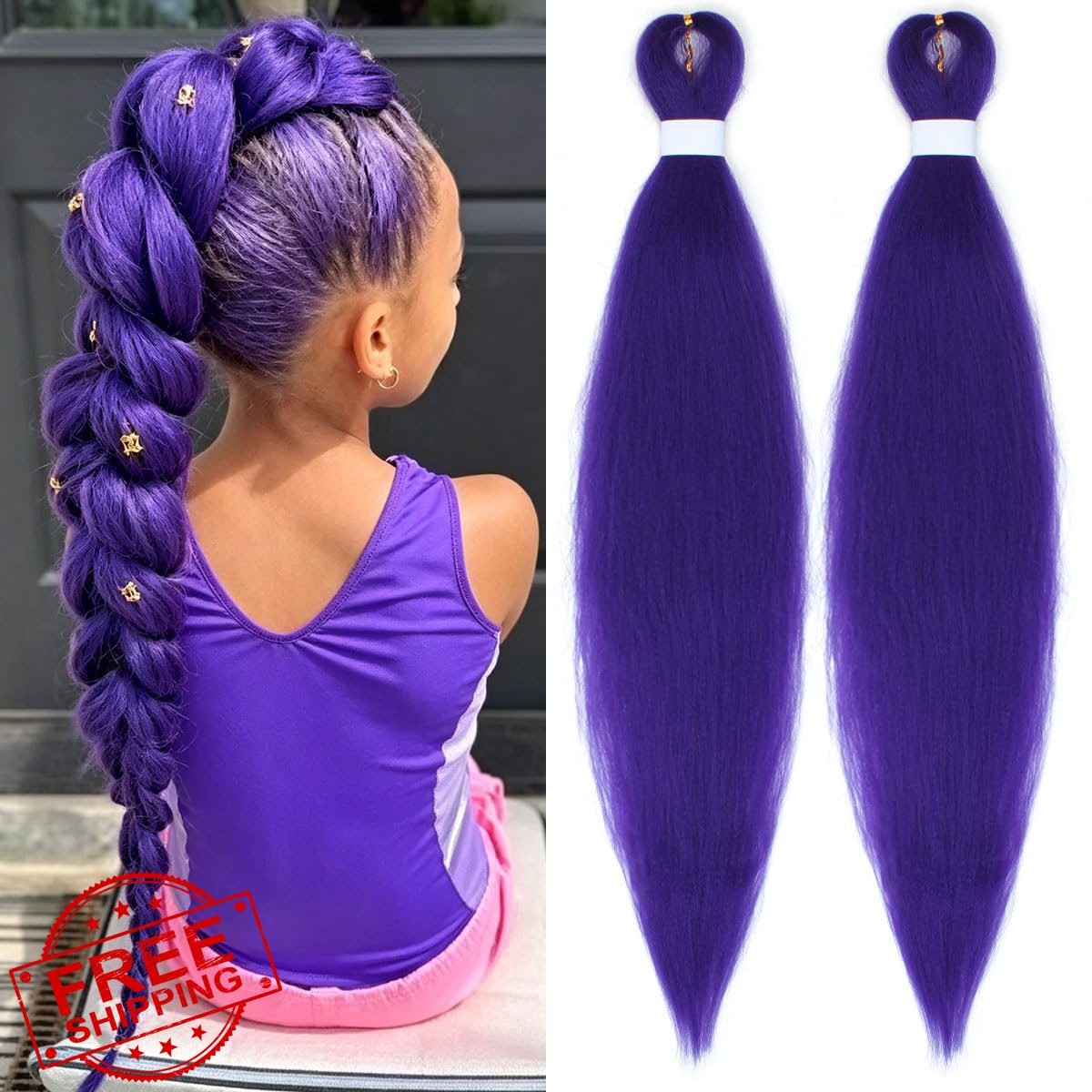 lounoke Purple Braiding Hair 26 Inch 90g