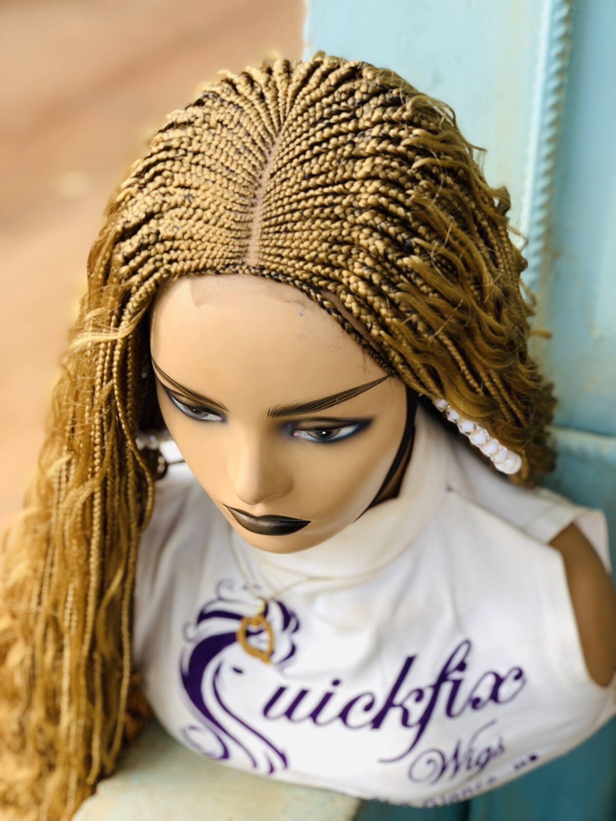 Braids On Lace Closure Wig Curly Synthetic Braided Wigs Black Wigs, Boho Braids