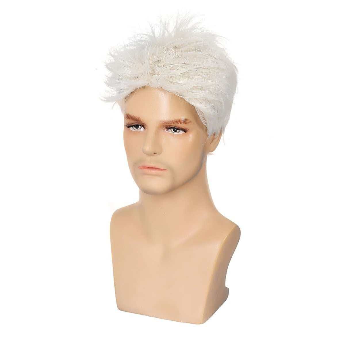 Men’s 6in Short White Wig Full Cosplay Heat Resistant Synthetic Party