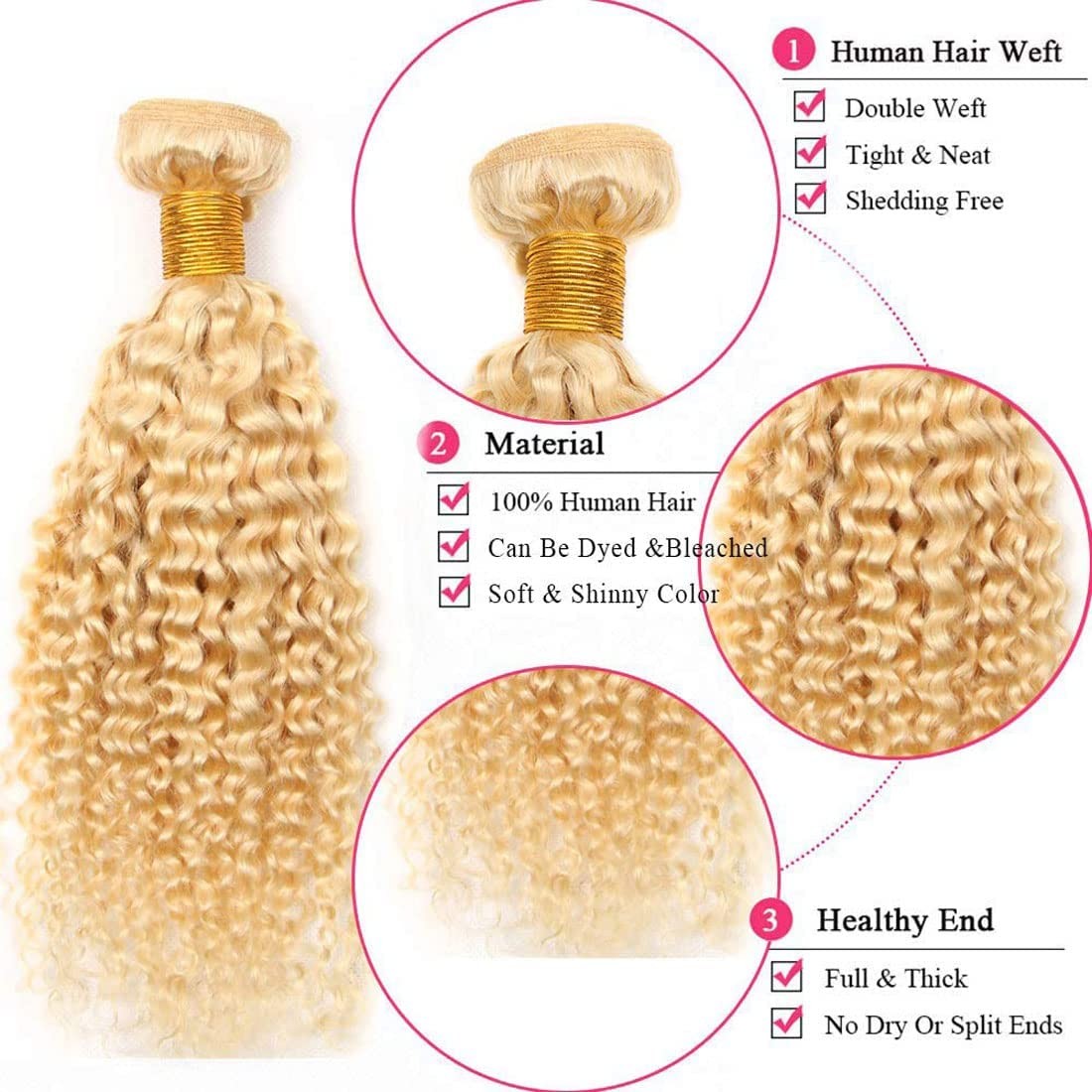 613 Blonde Bundles Human Hair 18 20 22 Inch Curly Wave Blonde 613 Human Hair Bun