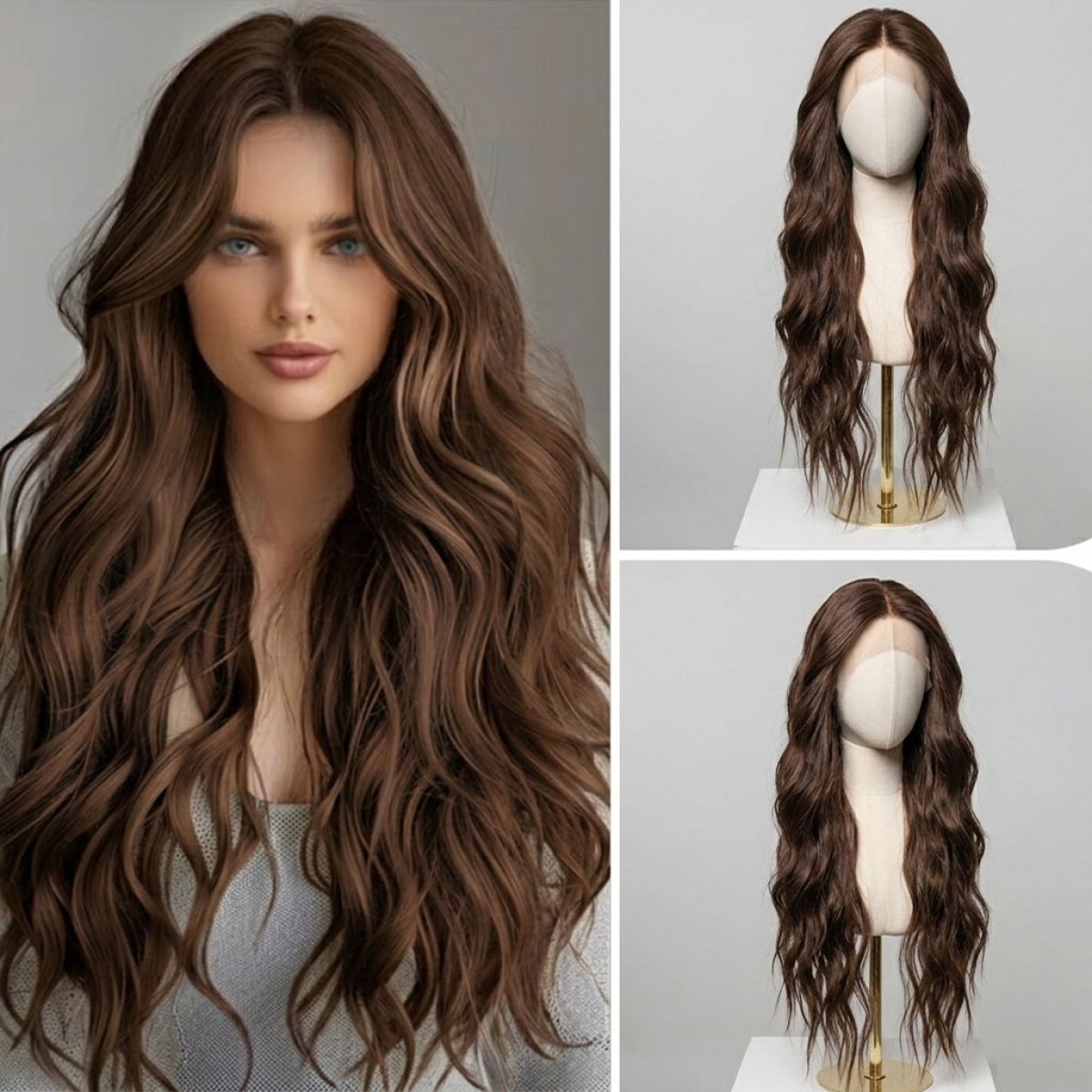 Synthetic Hair Heat Resistant Women Lace Front Wig Choc Brown Soft Long Wavy
