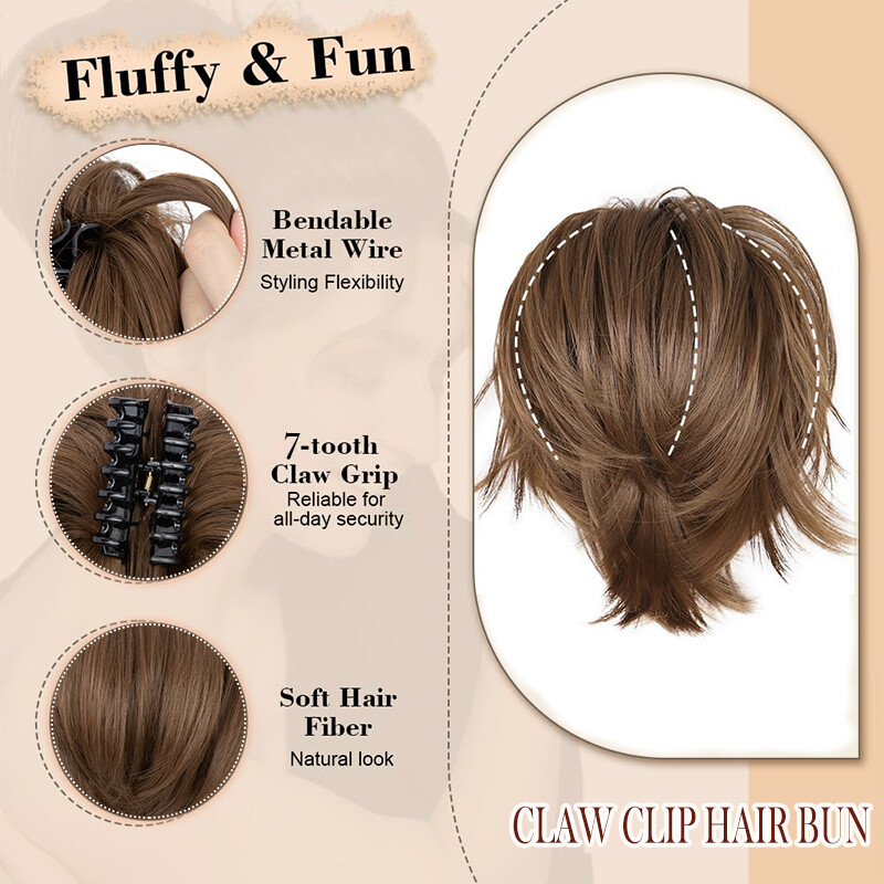 Claw On Messy Bun Updo Scrunchie Clip In Hair Ponytail Extension Highlight Brown