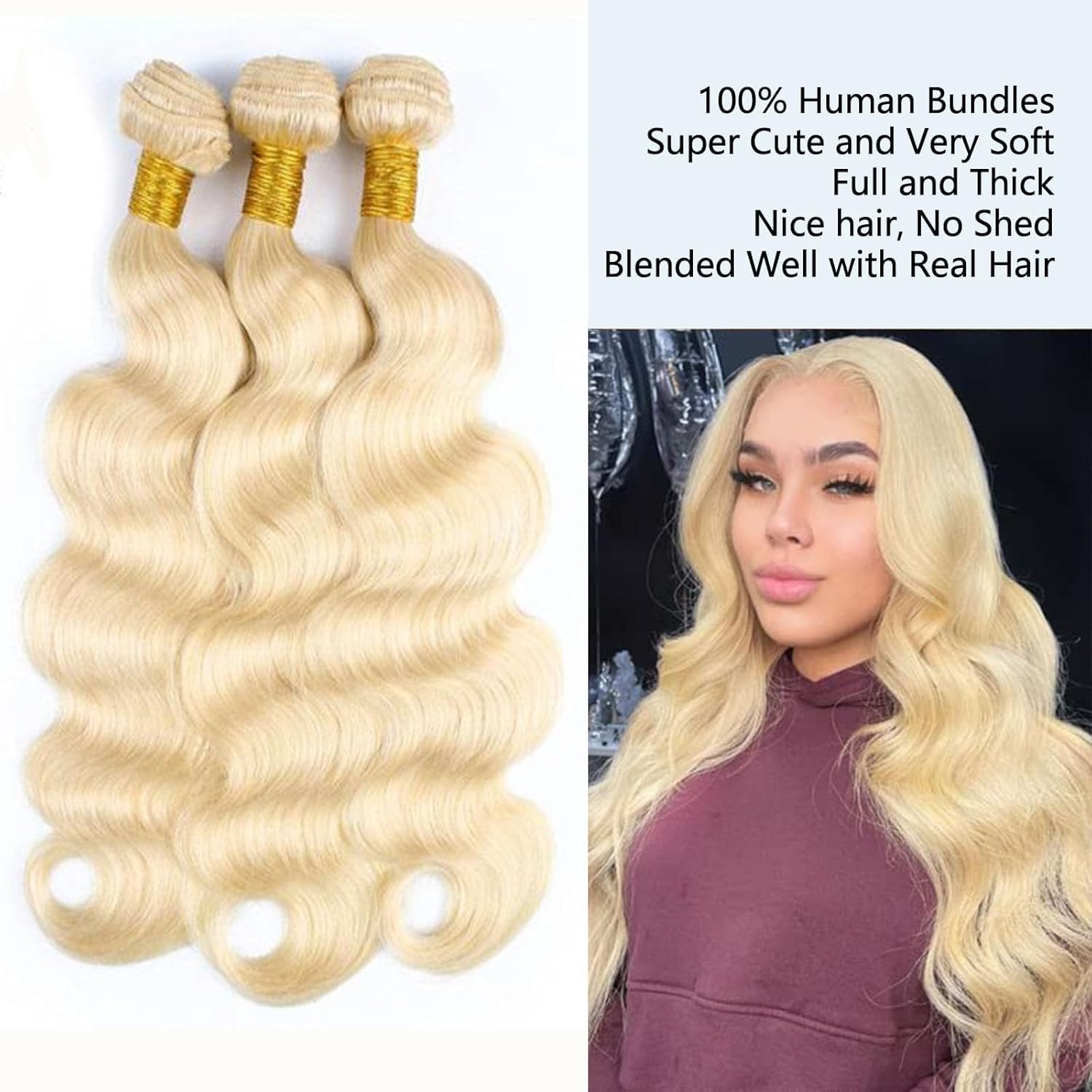 Leruikair 613 Human Hair Bundles 22 24 26 Inch Blonde Body Wave Human Hair