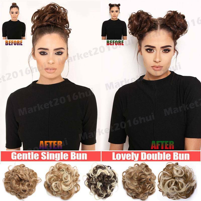 Long Messy Bun Scrunchie Hair Piece Updo False Cover Curly Hair Extensions Brown