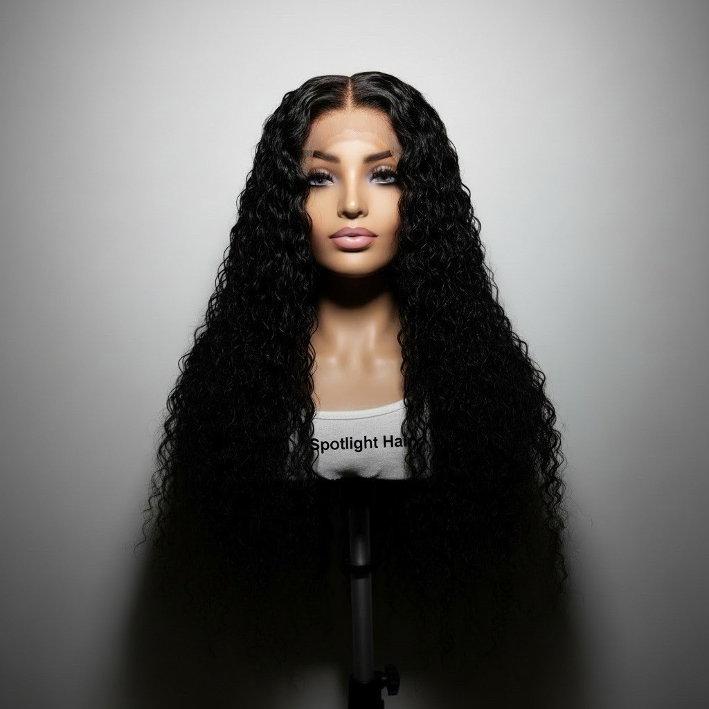 Spotlight Hair Lace Front Wig Black Curly Natural Look human hair wig 32 inches