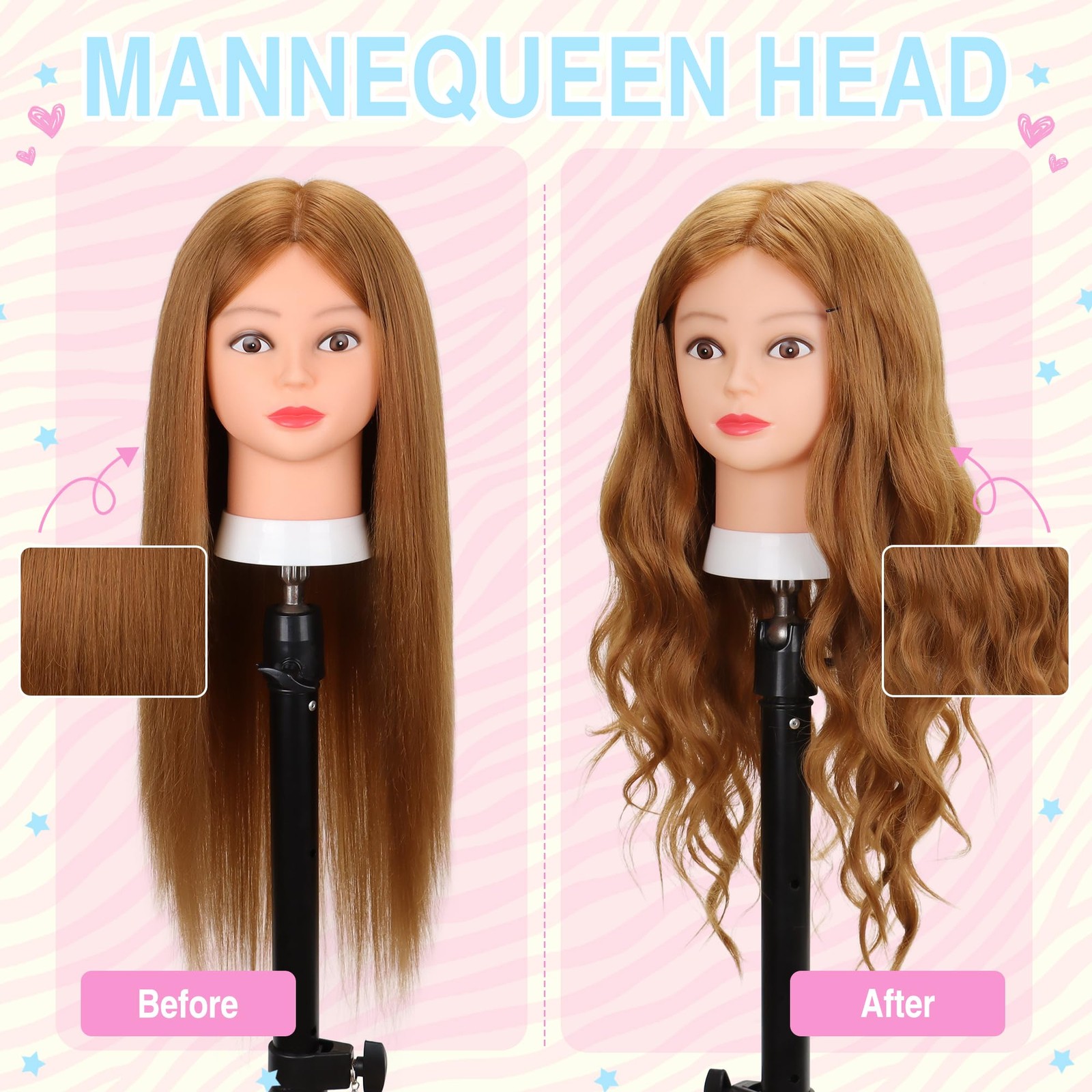 Mannequin Head 80% Real Hair 26-28” Blond for Cosmetology Styling Practice