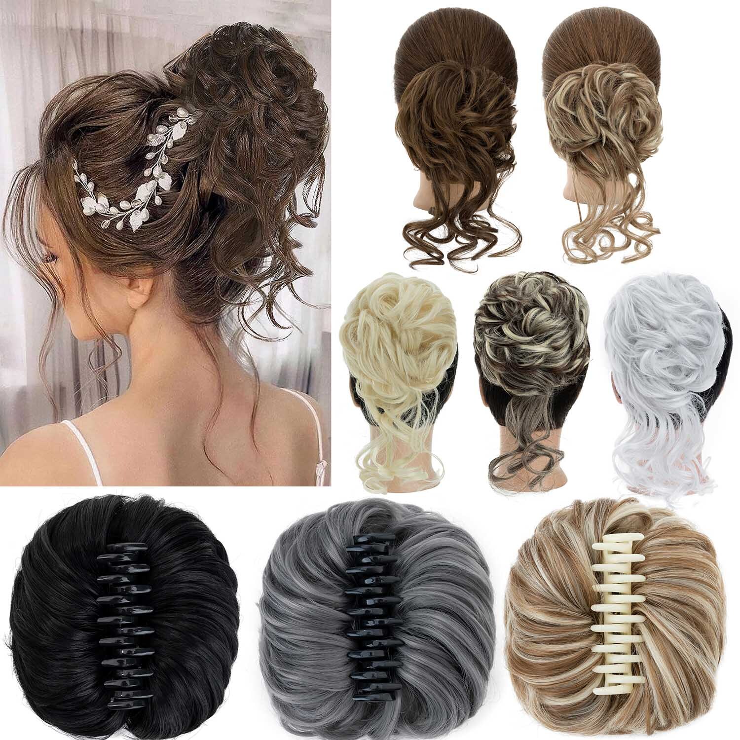 US THICK Curly Messy Hair Bun Piece Claw Clip in Extension Updo Chignon as Human