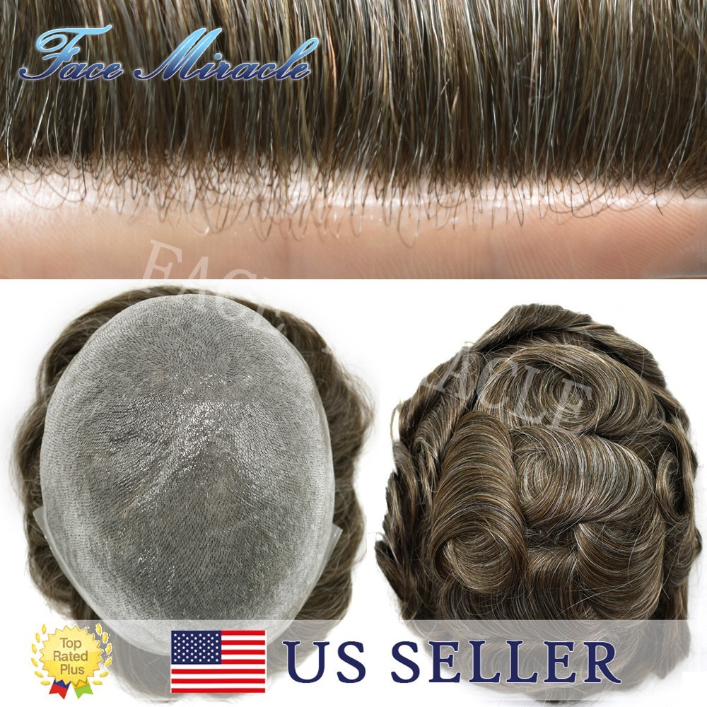 Toupee for Men Ultra Thin Skin PU Mens Hair Piece Human Hair Replacement System