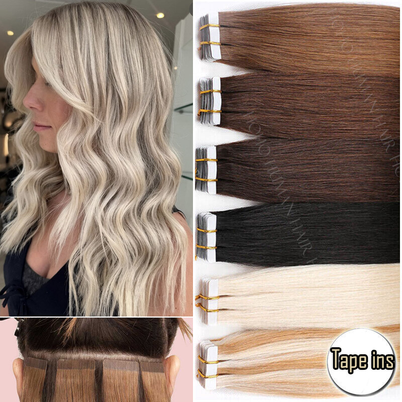 100g Tape In Human Hair Extensions FULL HEAD Skin Weft Real THICK 40pcs Ombre US