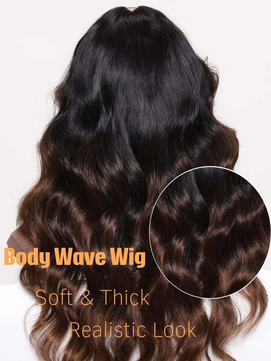 12A Ombre Highlight V Part Wig – Body Wave Human Hair, Glueless, 16 Inch, No Sew