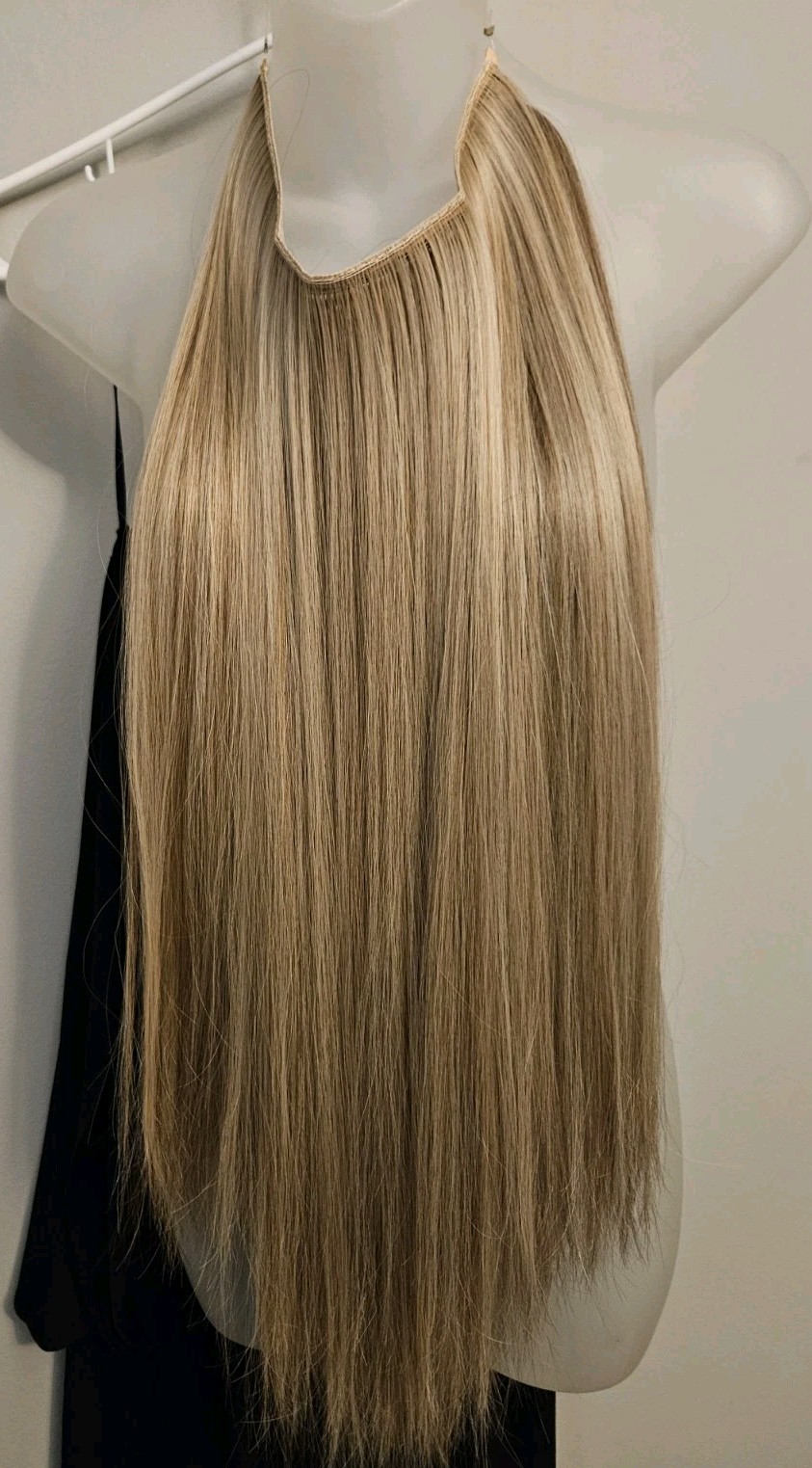 NEW LONG MIXED BLONDE INVISIBLE WIRE HAIR EXTENSION