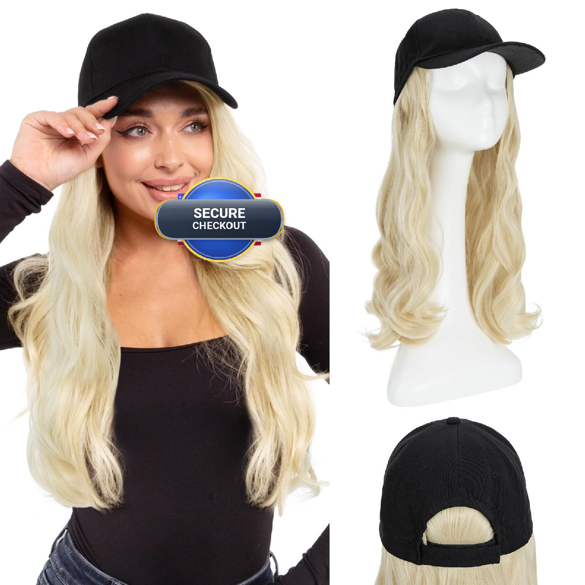 Hairro Baseball Hat Hair Attached For Women Synthetic Adjustable Cap Wig 290G