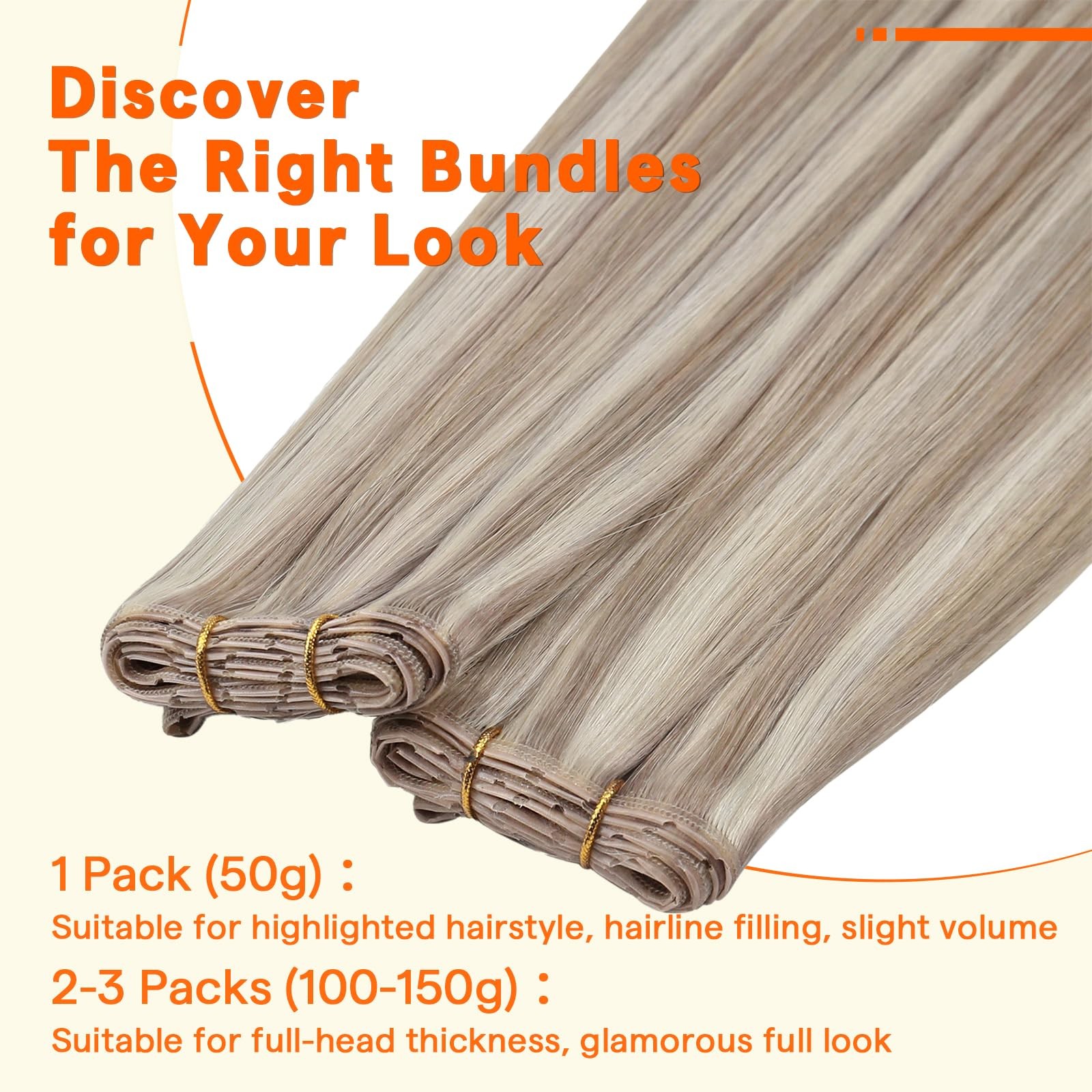 Full Shine Butterfly Weft Hair Extensions Human Hair 16 Inch 50G Ash Blonde High