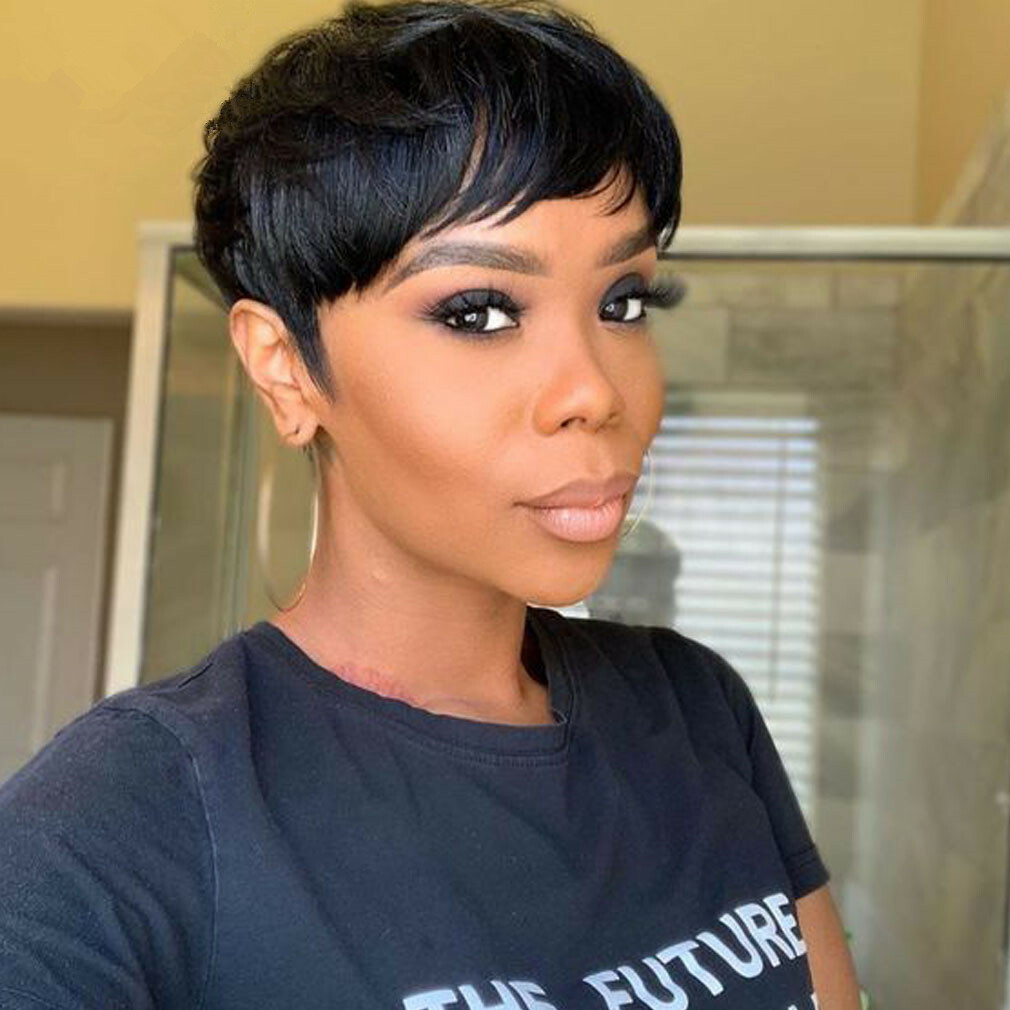 100% Human Hair Sexy Pixie Wigs For Black Women Short Pixie Cuts Wigs Short Hair