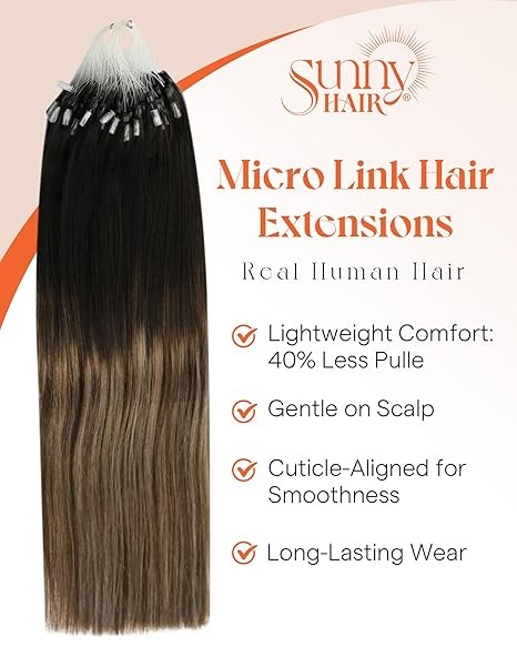 Sunny MICROLINK 14in Black / Brown Balayage Hair Extensions – ML_1B-4-18_14_50G3