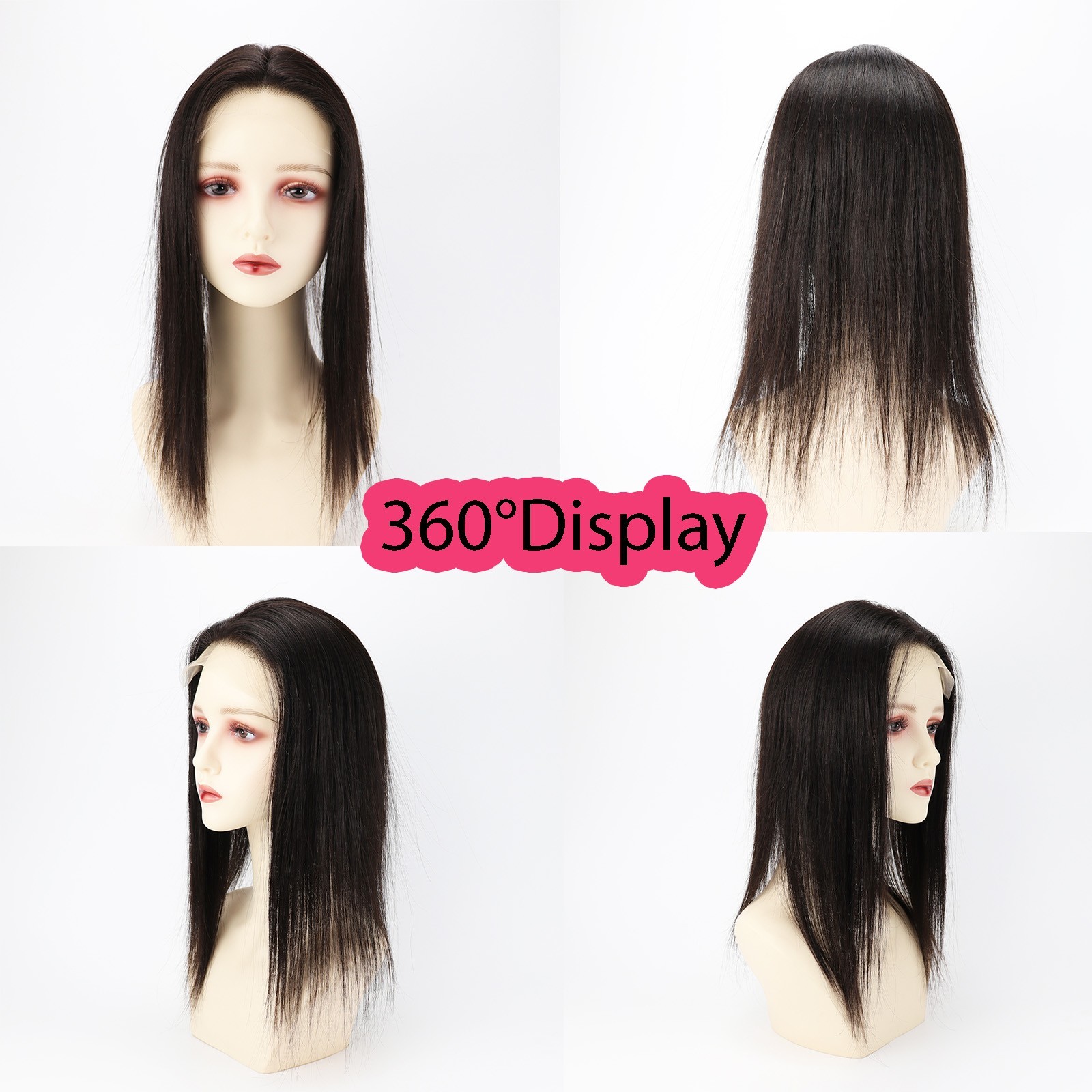 Woman’s Real Human Hair Topper Silk Skin Base #1b Black Lace Closure Remy Hair