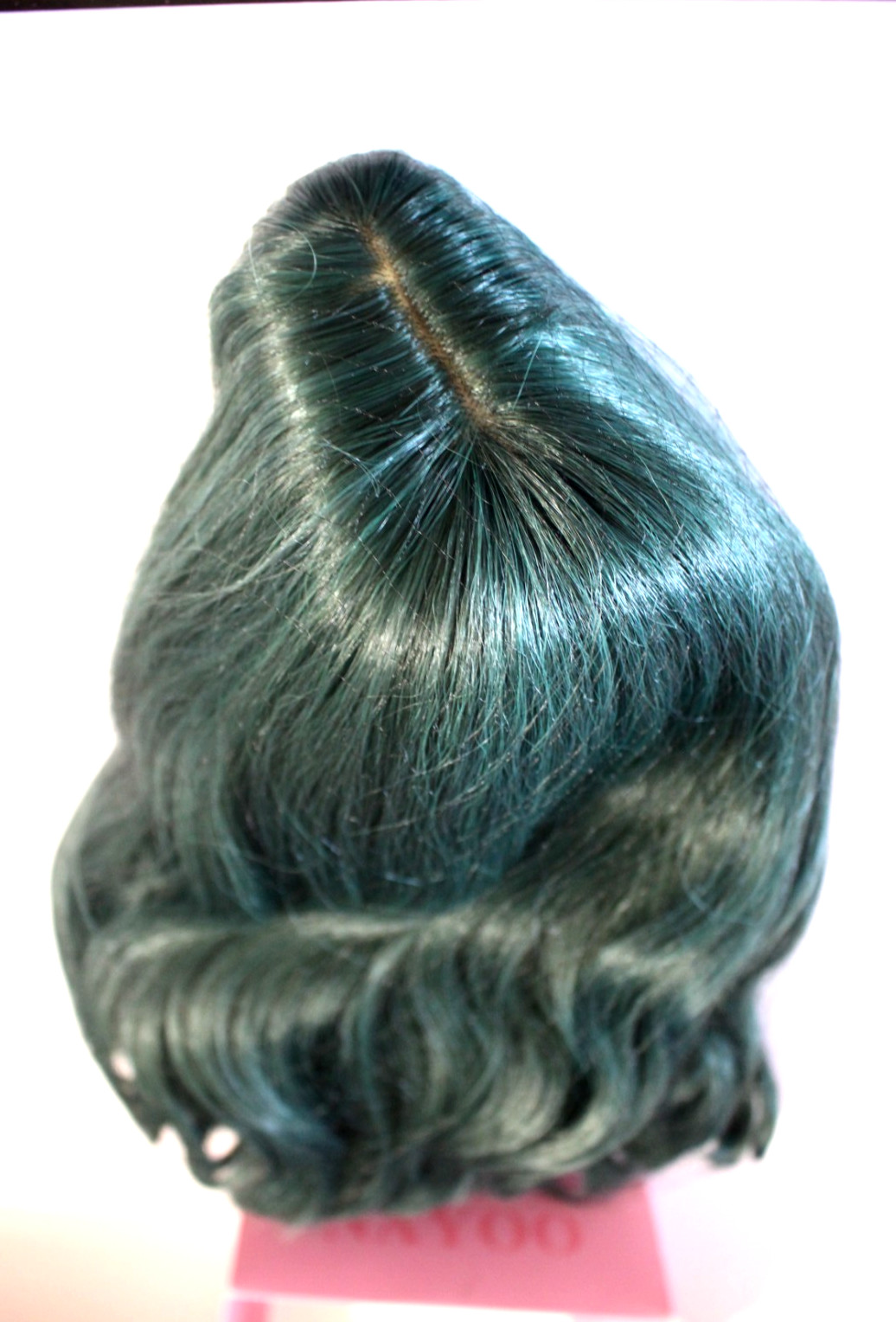 PASTEL DARK GREEN WIG WAVY HAIR WITH BANGS