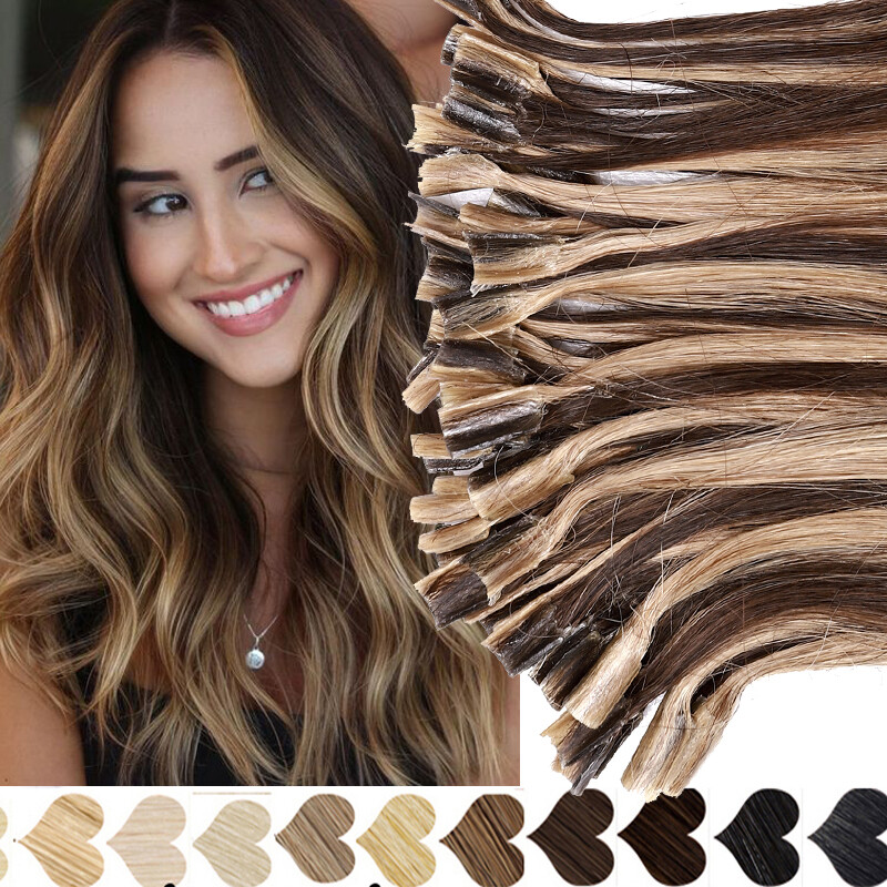 Thick Russian Flat Pre Bonded Remy Human Hair Extensions Nail U Tip Keratin 0.5g