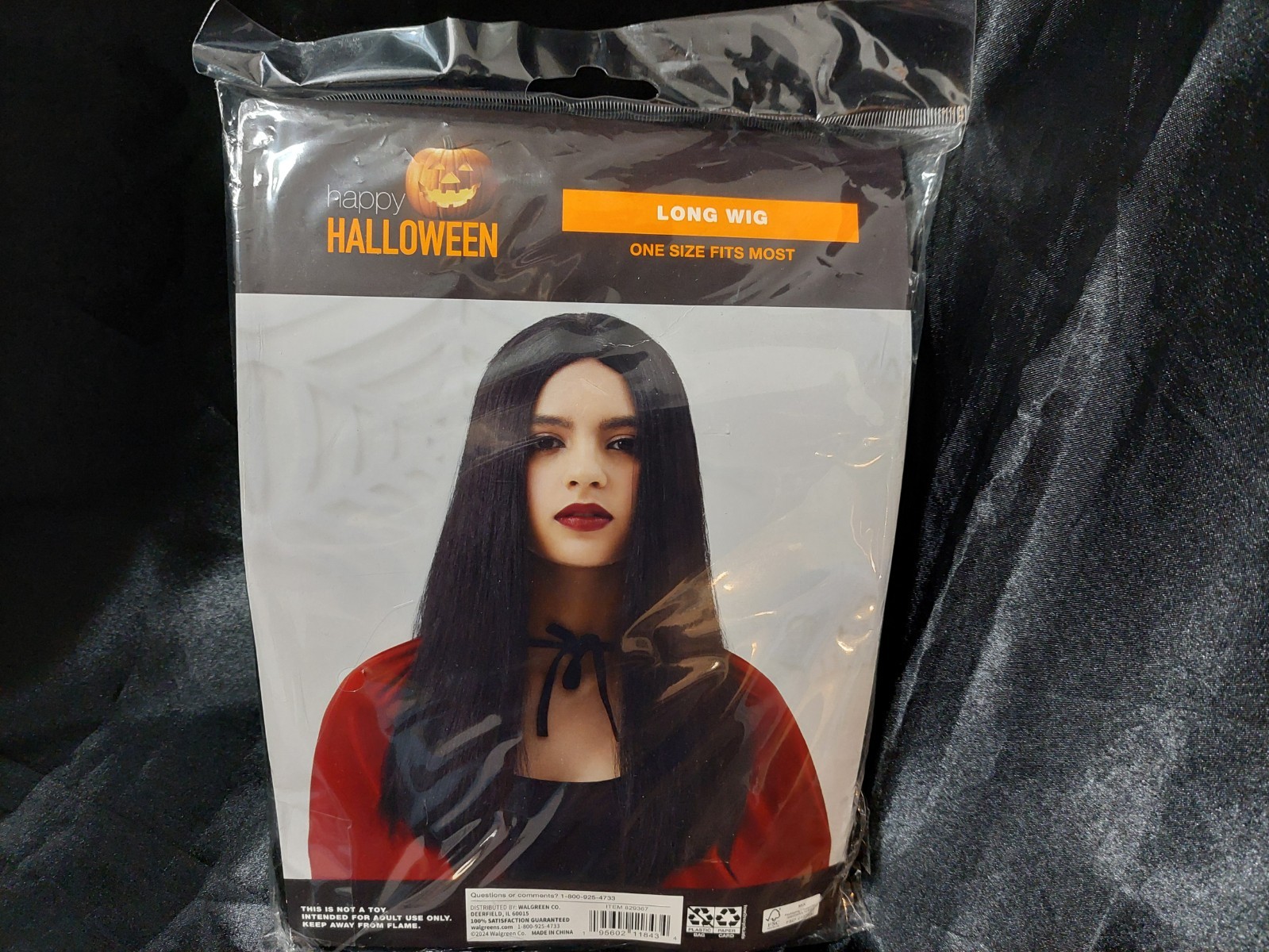 HAPPY HALLOWEEN LONG BLACK WIG – ONE SIZE FITS MOST – SEALED NEW IN BAG