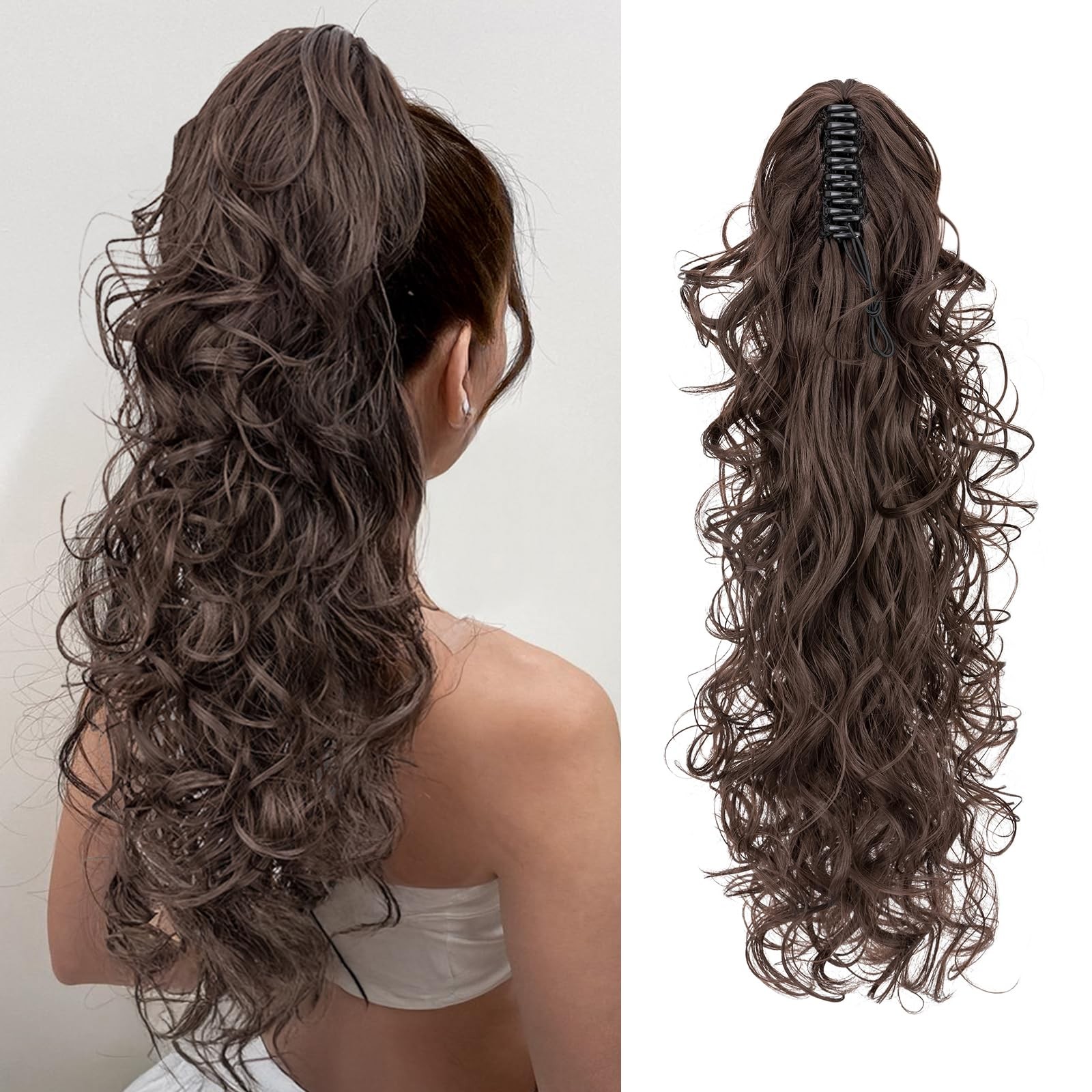 MY-LADY Ponytail Extension for Women, 24″ Claw Clip 24 Inch, Medium Brown