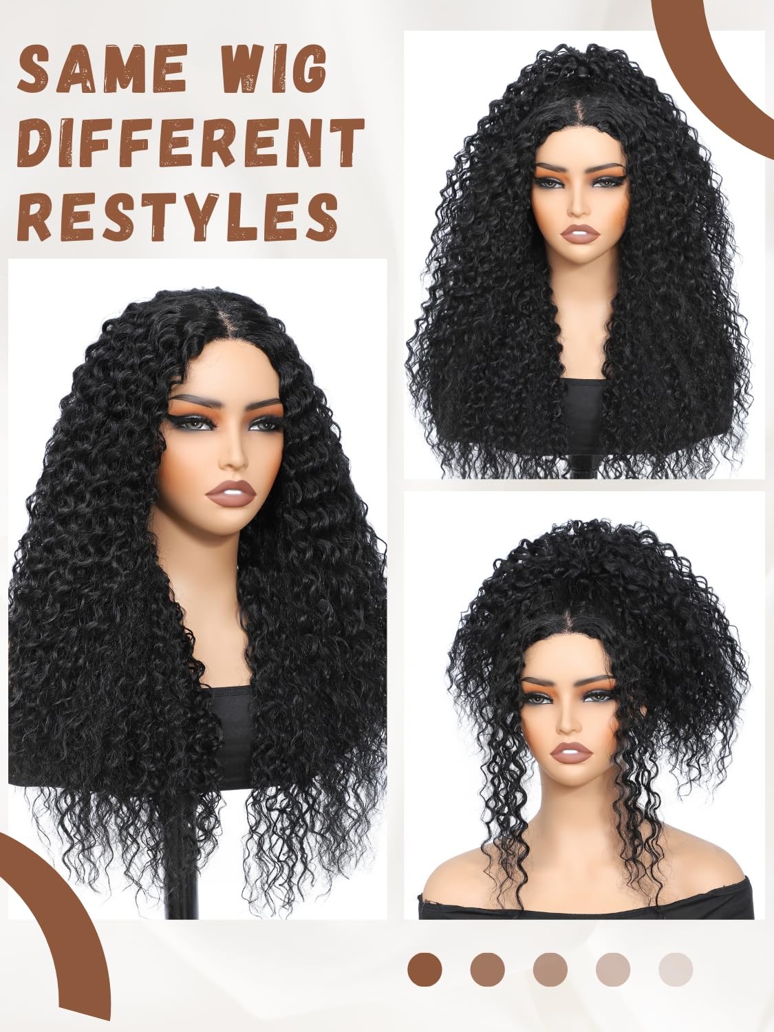 26 Inch Curly Wigs for Black Women,Synthetic Lace Front Wig Black Curly Wigs,…