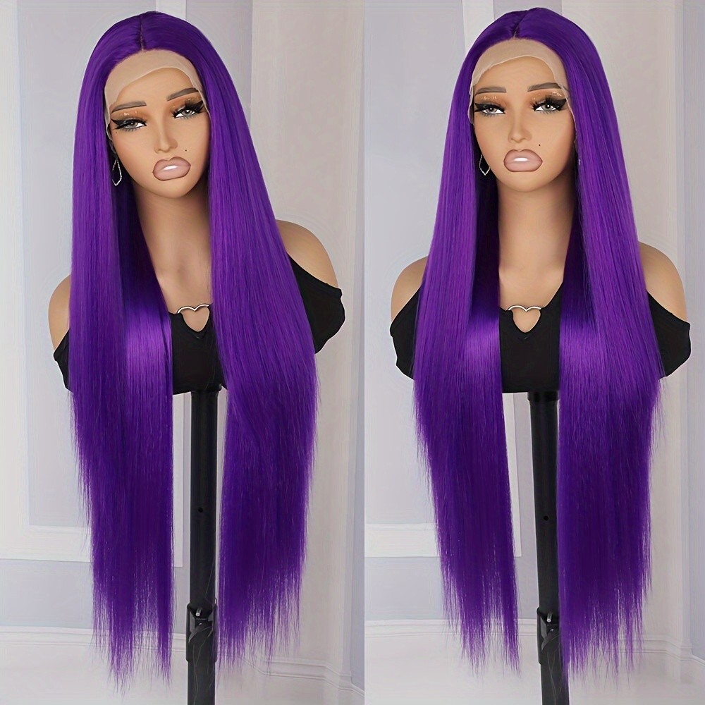 Synthetic Lace Front Wigs Glueless Purple Color Hair Wig Pre Plucked Heat Safe
