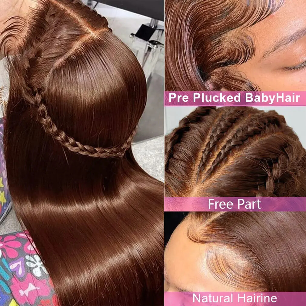 13×4 Chocolate Brown Straight Lace Front Wigs Hair 13×6 Transparent HD Lace Wigs