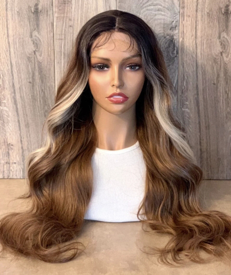 Brown Blonde Highlights Bodywave Lace Front Wig Heat Ok