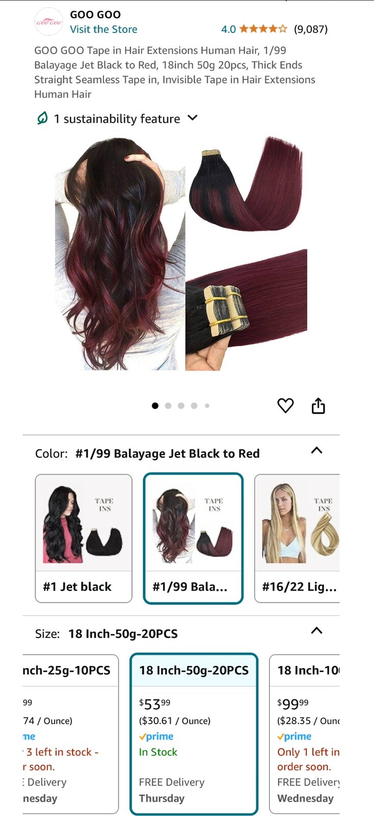 16 + 18 INCH GOO GOO RED/BURGUNDY TAPE IN HUMAN HAIR EXTENSIONS