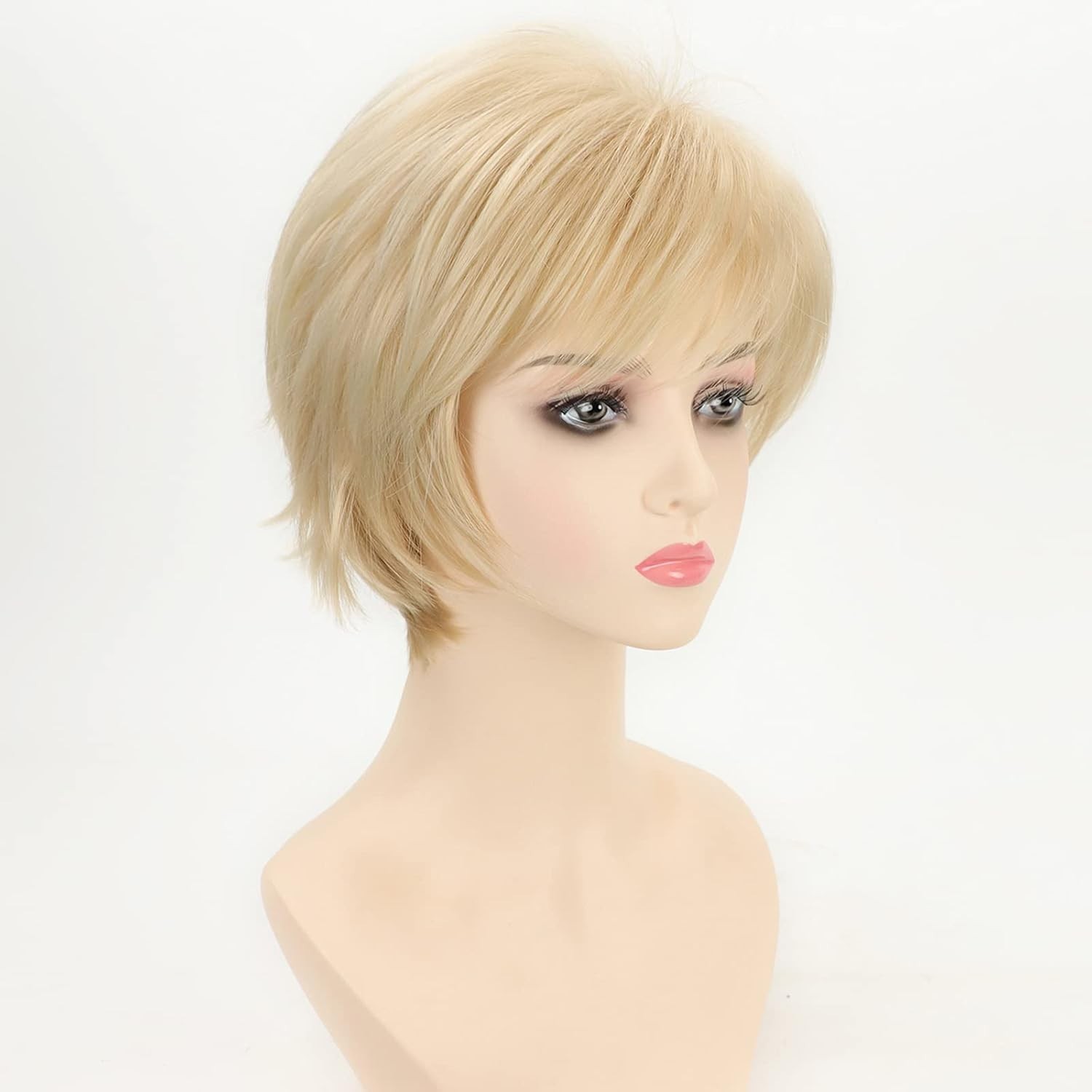 Fashionable Short Blonde Wig with Layers and Bangs – Easy-to-Wear Synthetic Hair