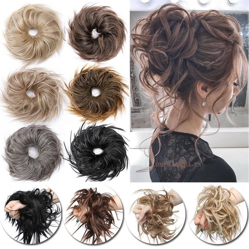Large Messy Bun Hair Piece Curly Scrunchie Updo Wrap Hair Extensions as Human US