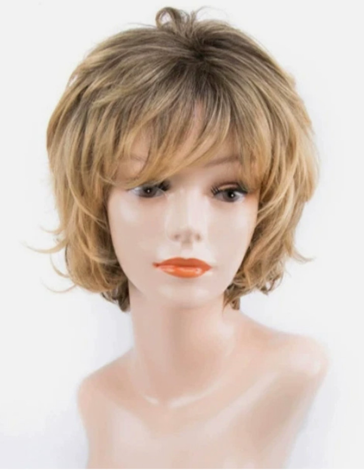 Short Fluffy Wavy Rooted Blonde Mix Synthetic Hair Wigs Women Soft Natural Daily