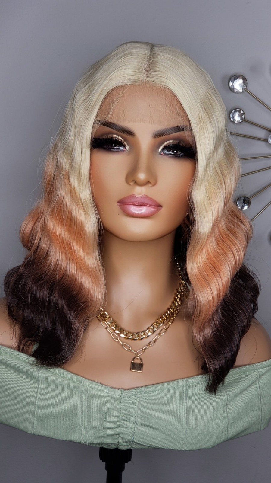 New Short Wavy Crimp Bob Style Lace Front Wig 613 Blonde Brown Ombre Hair Wigs