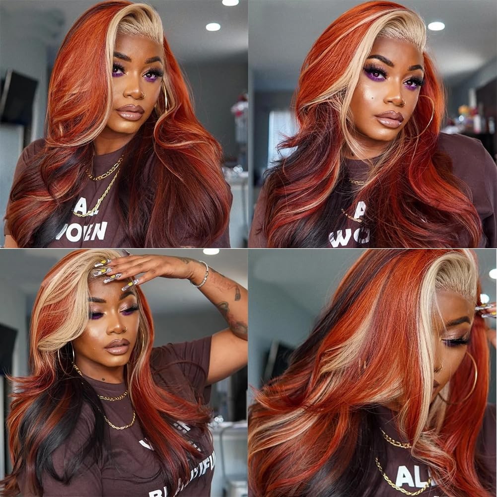 Muaowig Orange Body Wave Bundles Highlight Human Hair Bundles 34 34 34 Inch
