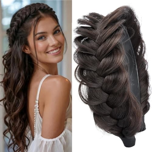 Wide Messy Braided Headband With Teeth Synthetic Hair Plaited Dark Chocolate