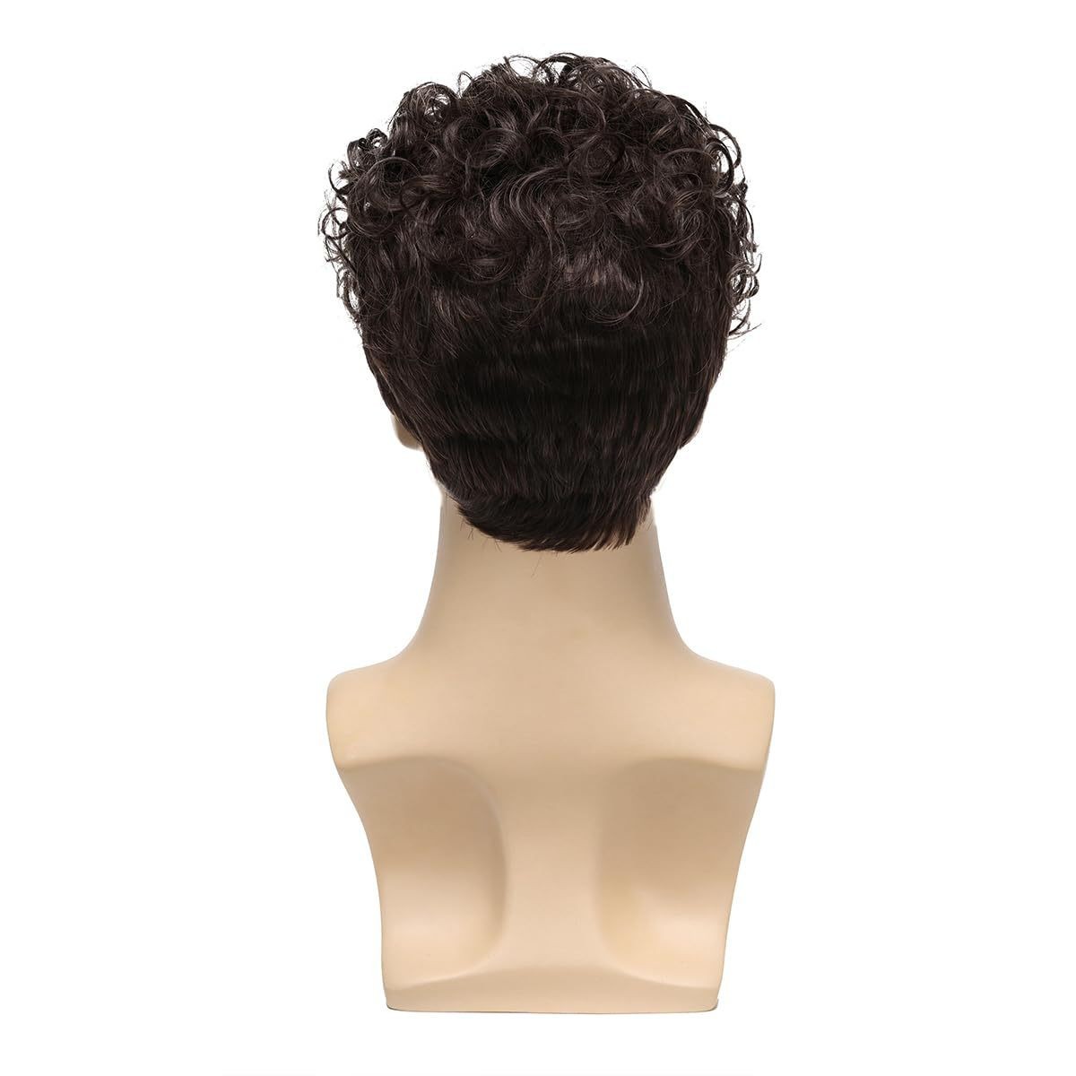 Mens Brown Small Short Curly Wig European American Style Synthetic Full Head Wig