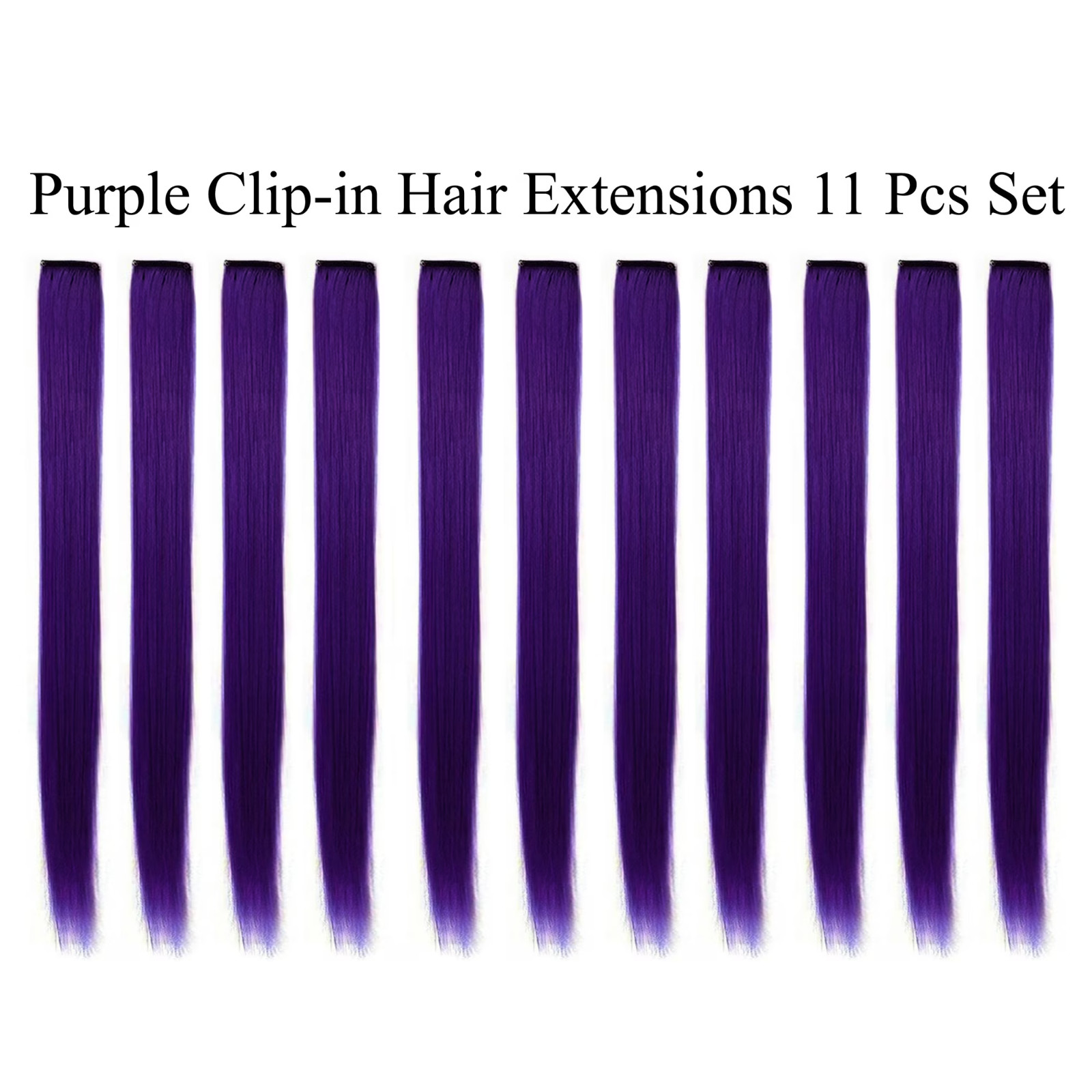 🔥11pcs Single Color 21″ Straight Party Clip In Synthetic Hair Extensions Purple