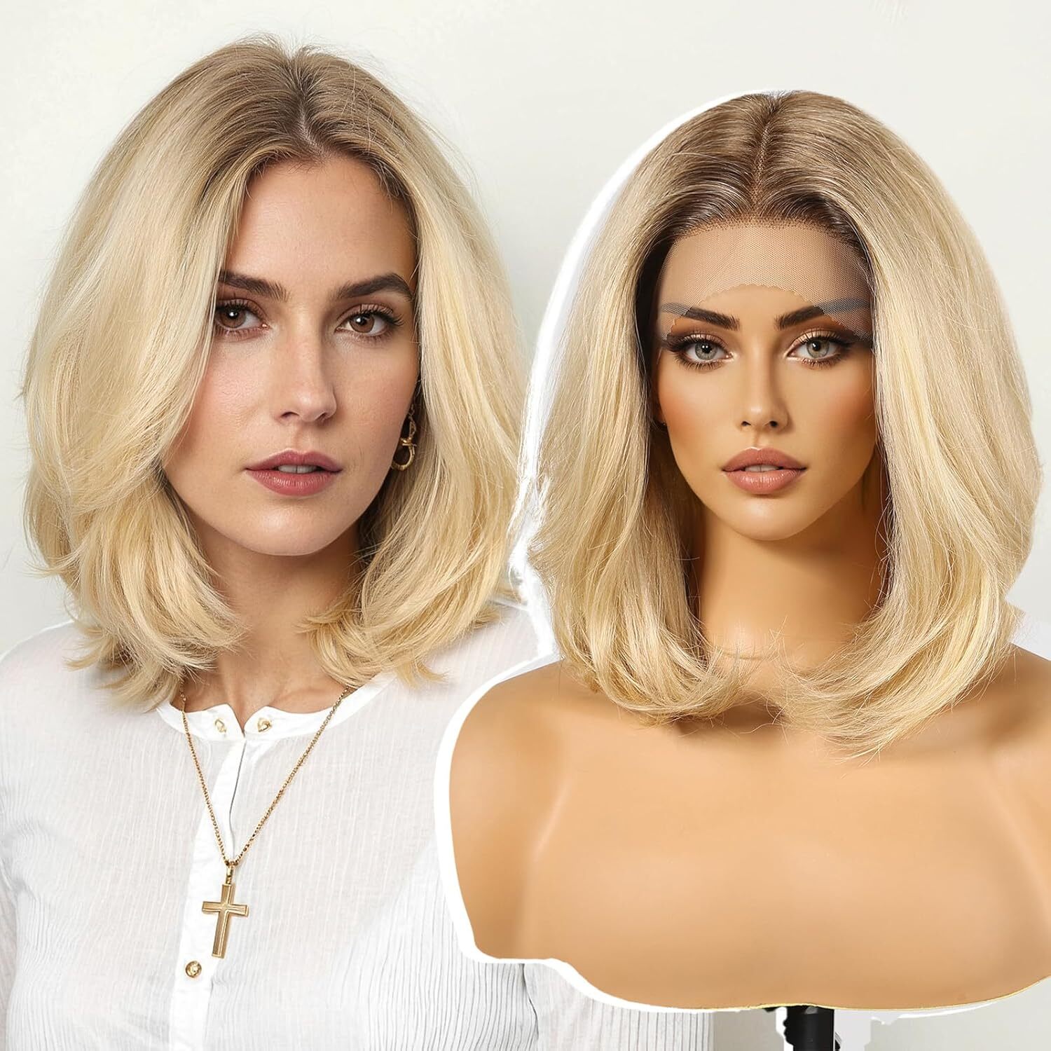 Human Hair Wigs Ombre Blonde Bob Lace Front Wig 13X4 Glueless 200% Density