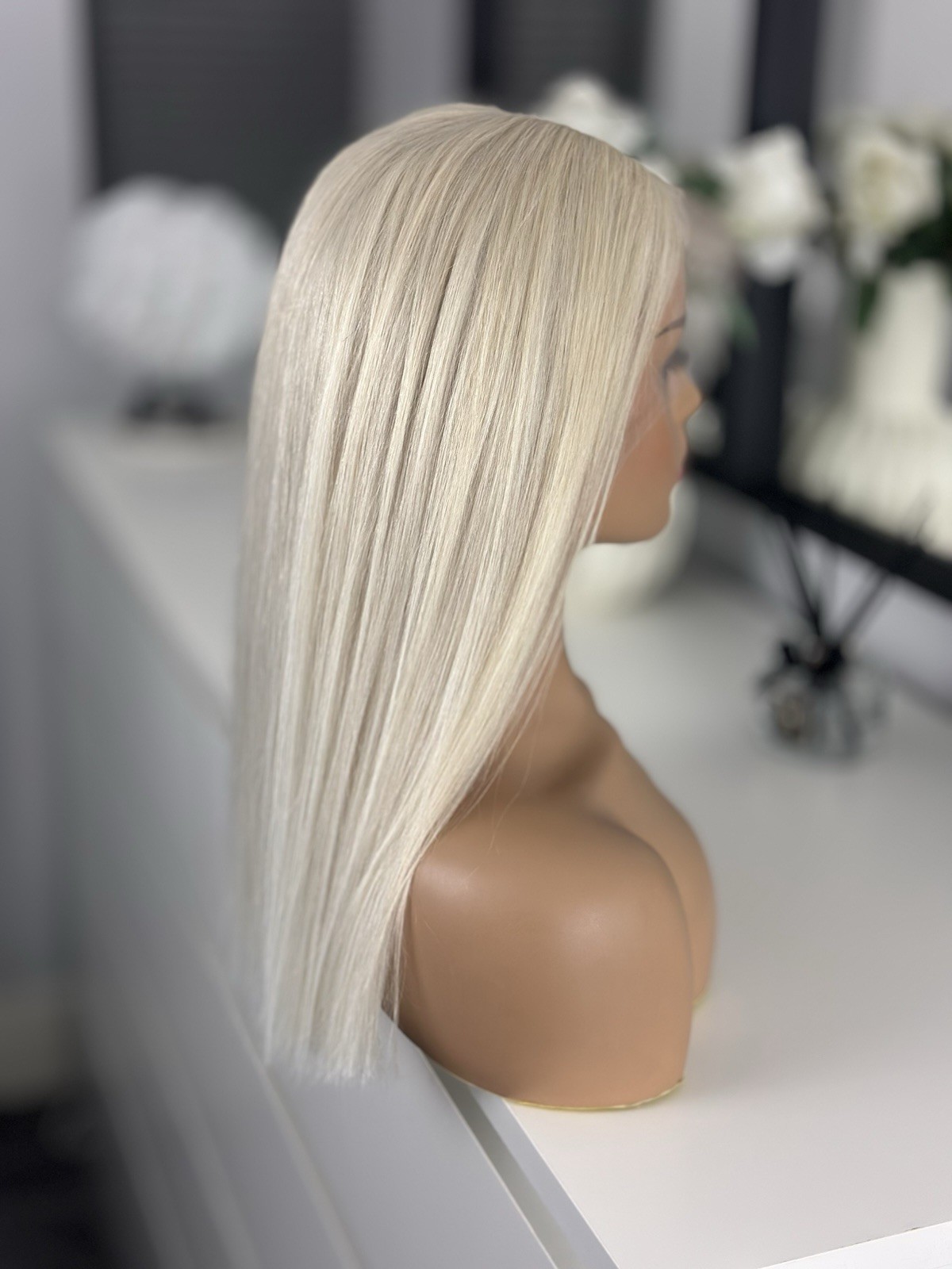White Platinum Blonde #60 Lace 16” 180% Long Bob 100% Human straight Hair Wig