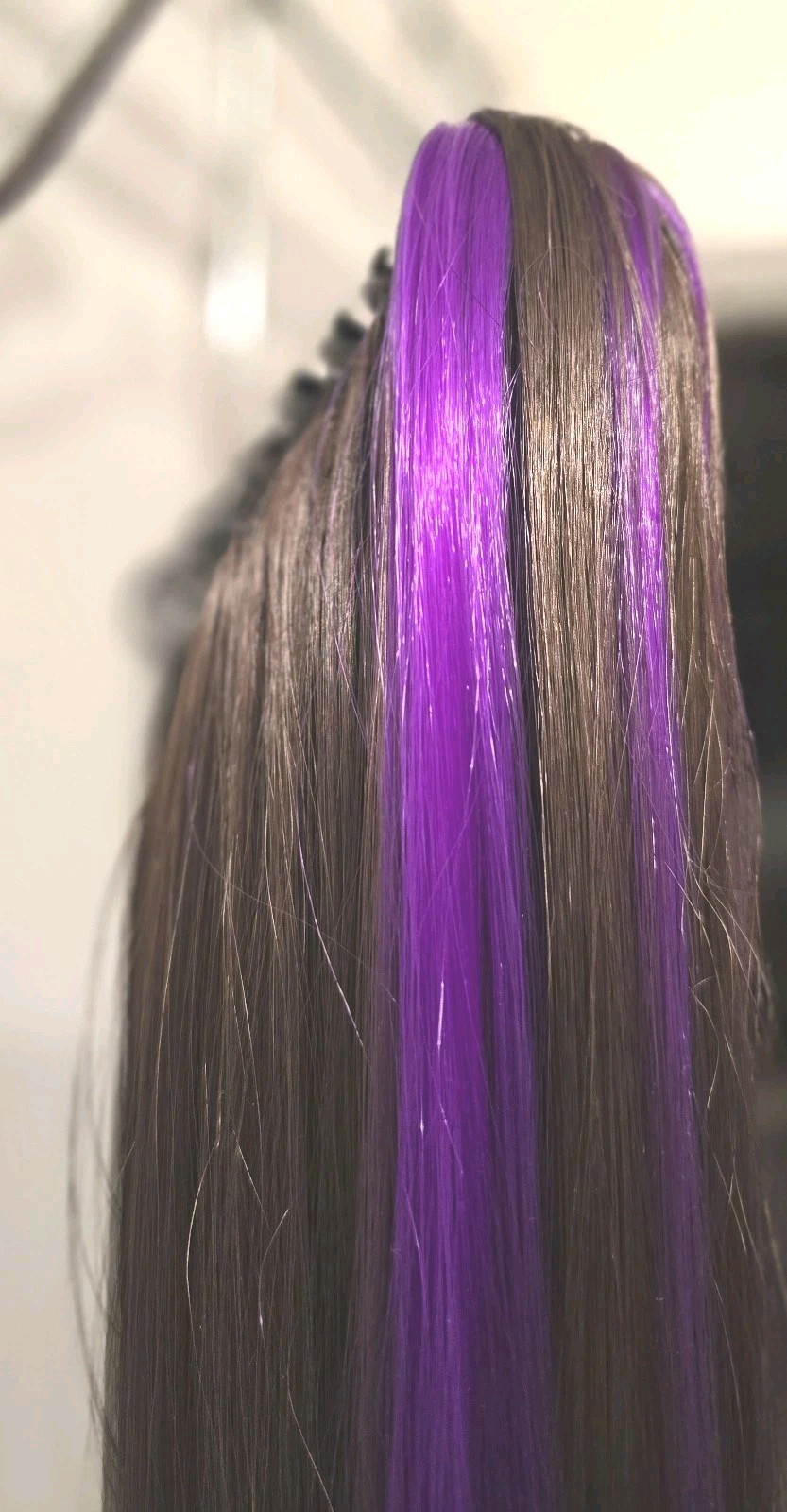 21″ Hair Clip Is Dark Brown With Purple & Very Silky On A Claw Clip, Never Worn