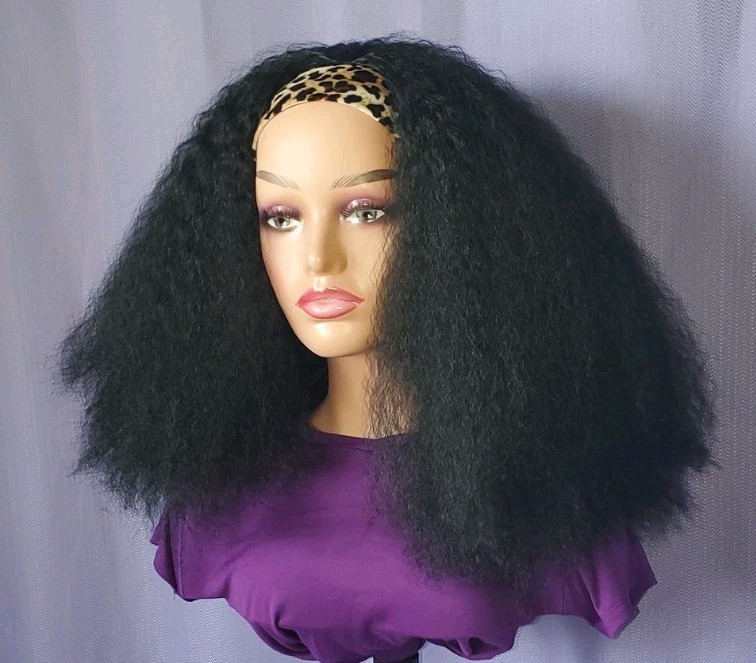 Headband synthetic afro kinky straight hair wig 14inches and 18 inches