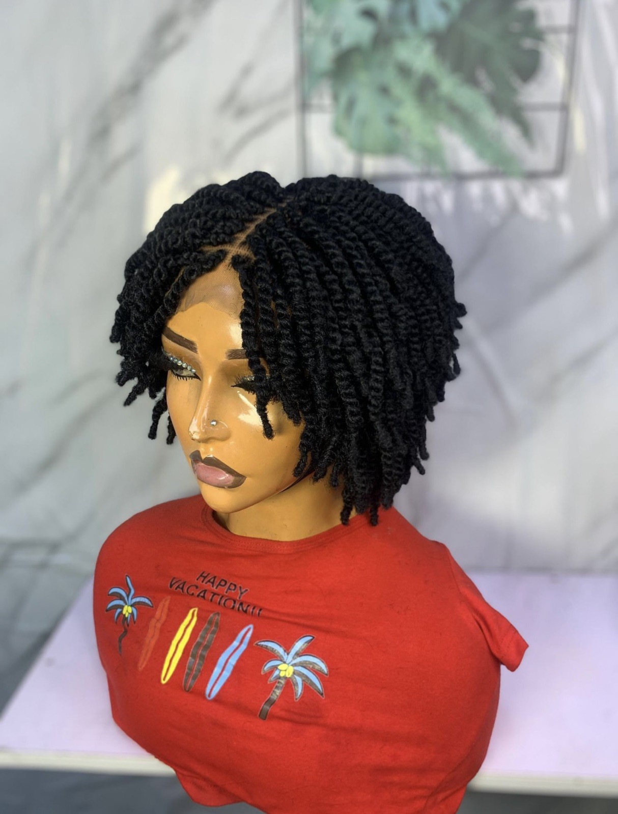 Kinky Twist Braided Wig for Black Women Closure Lace Wig | Color #1 | 6 Inches