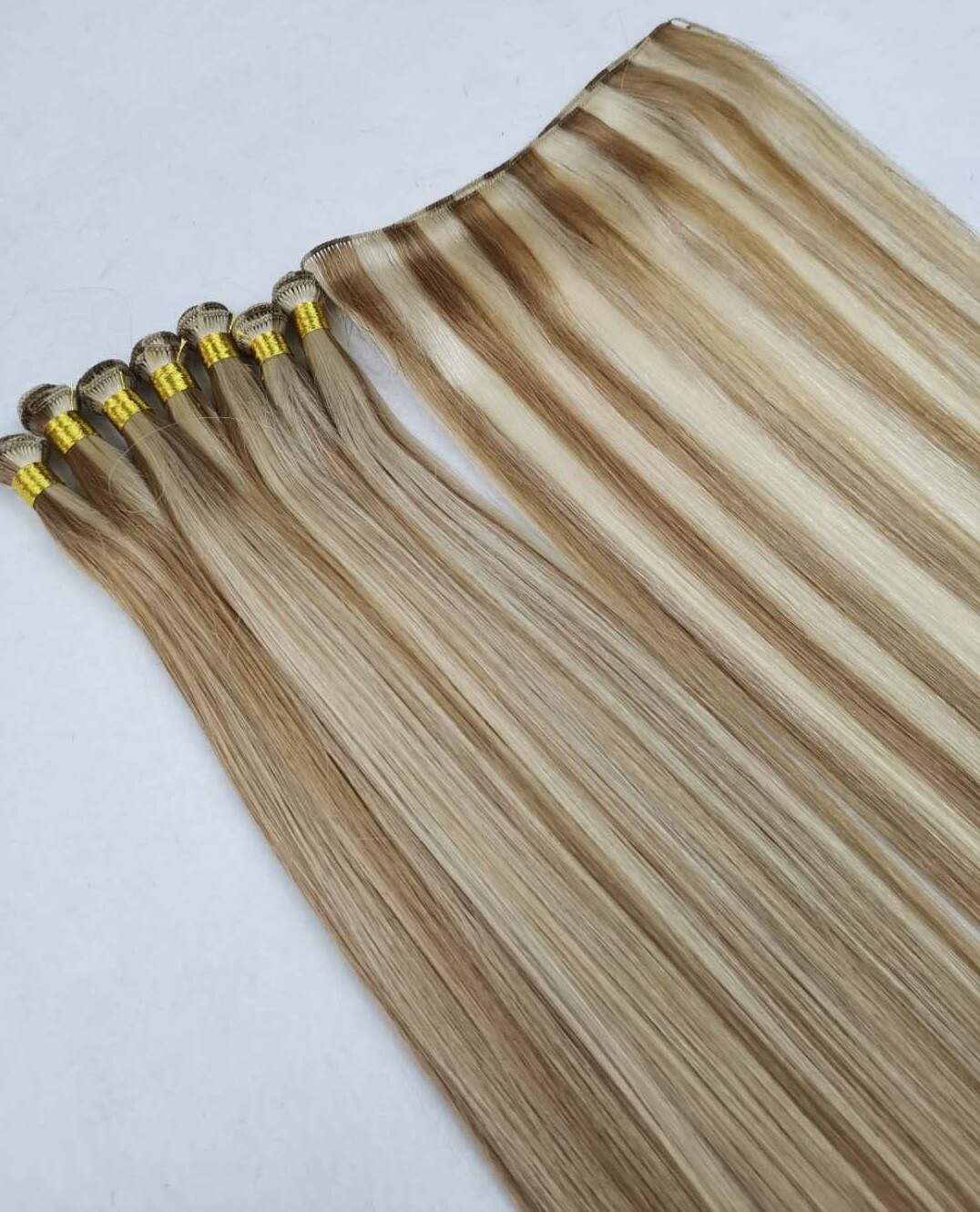 18″, 20″, 22″ Hand-Tied Weft, 100 grams, Human Remy Hair Extensions #18/613