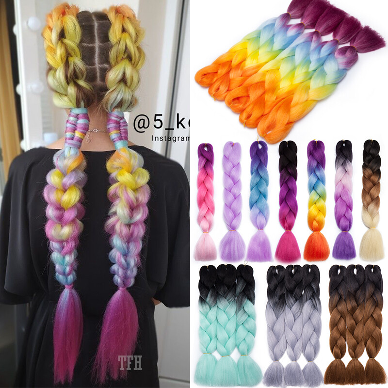 Rainbow Jumbo Hair Extensions Xpression Braiding Hair Afro Dutch Braids as Human