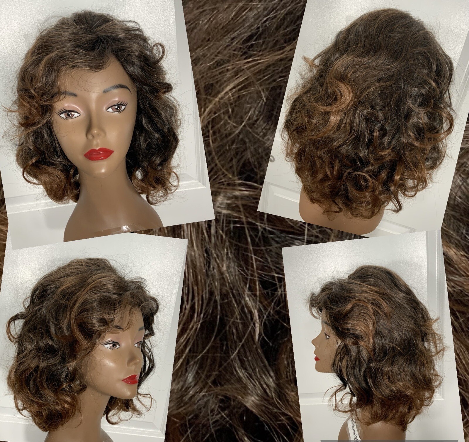 NEW Wig Synthetic Shoulder-Length Dark Golden Brown Auburn Hilites Sz Avg 8-20