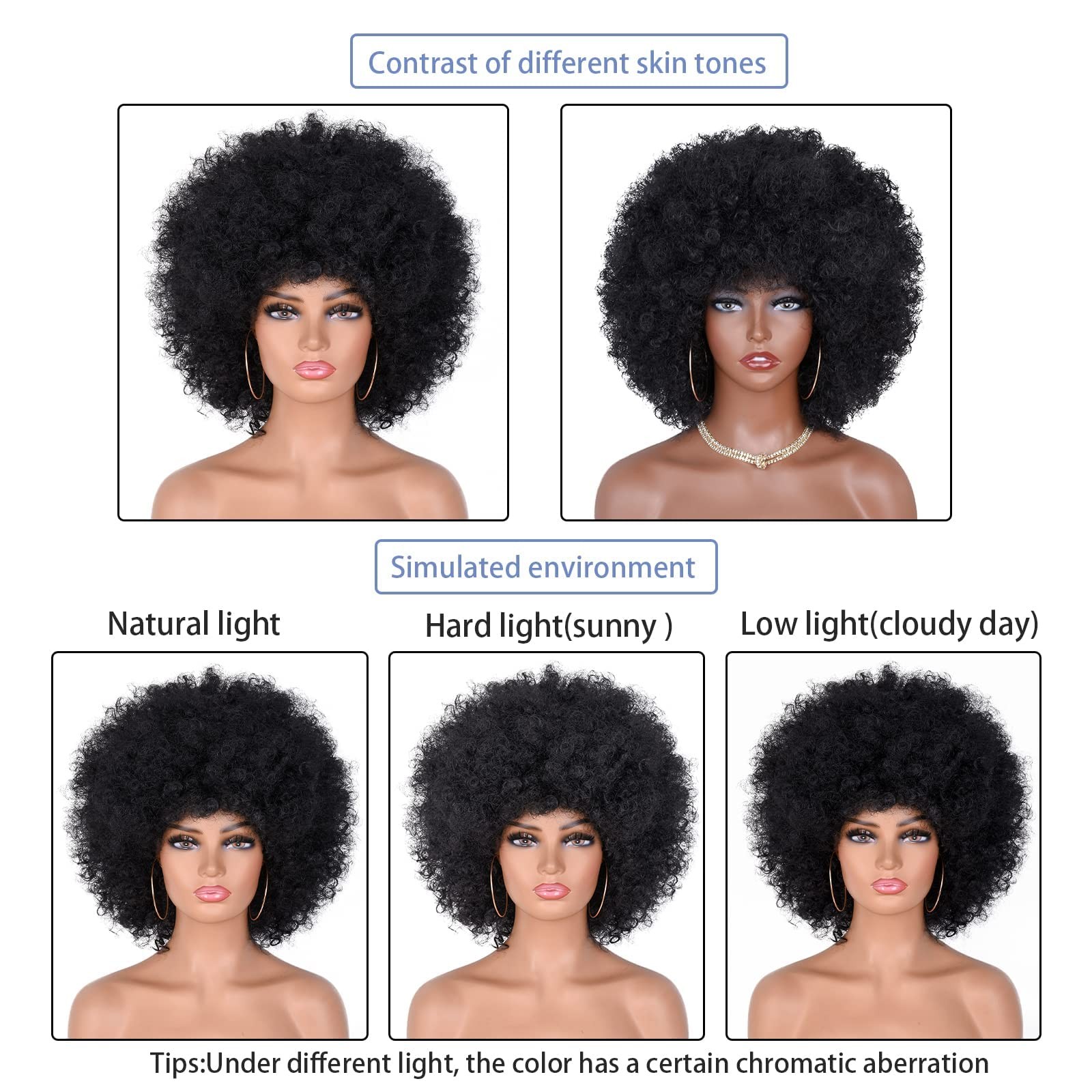 Afro Wigs for Black Women Short Curly Afro Kinky Wig 70s Bouncy Huge Fluffy