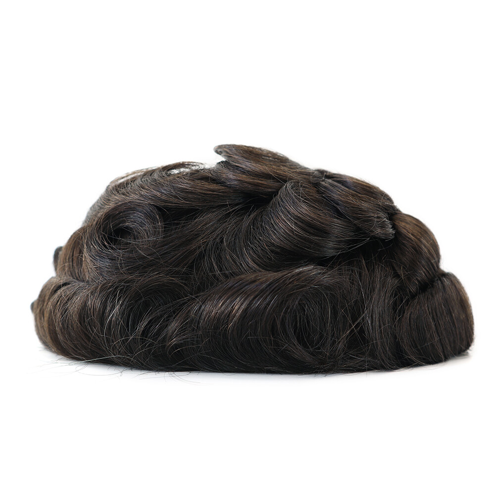 Mens Thin Skin Knotted Toupee Wigs Hair Pieces BIO Human Hair Replacement System