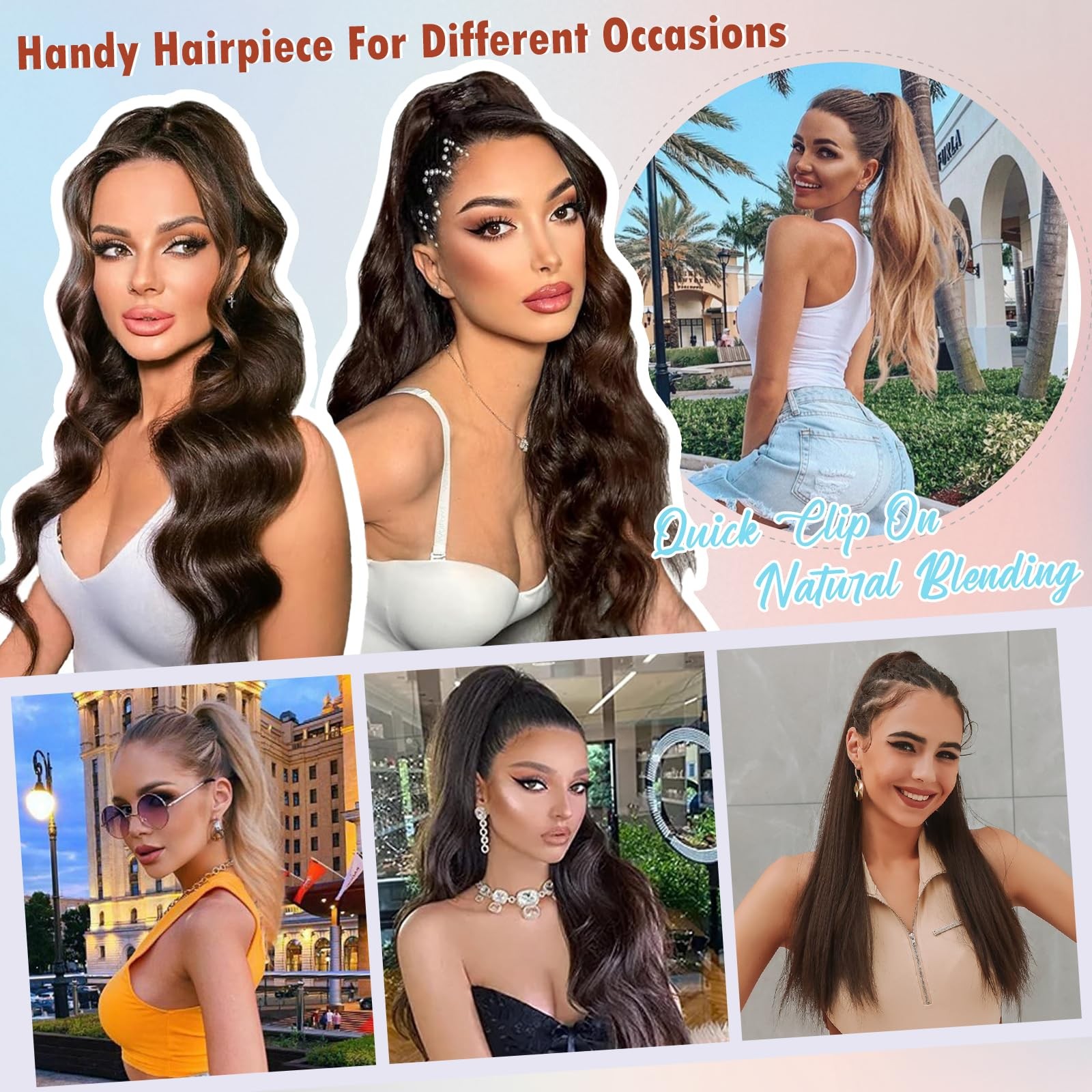 Hairro Claw Human Hair Extensions Clip Ponytails Jaw/Claw Long Straight Pony